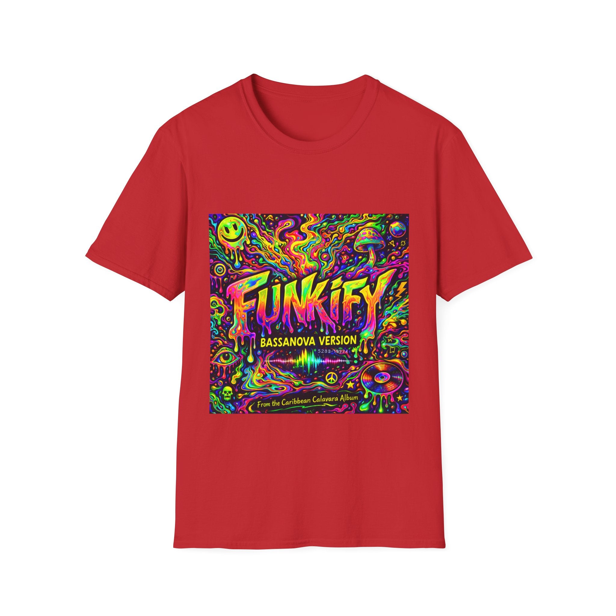 Funkify Graphic T‑Shirt   Song Cover Art From The Caribbean Calavera Album — Psychedelic Neon Music Art Tee