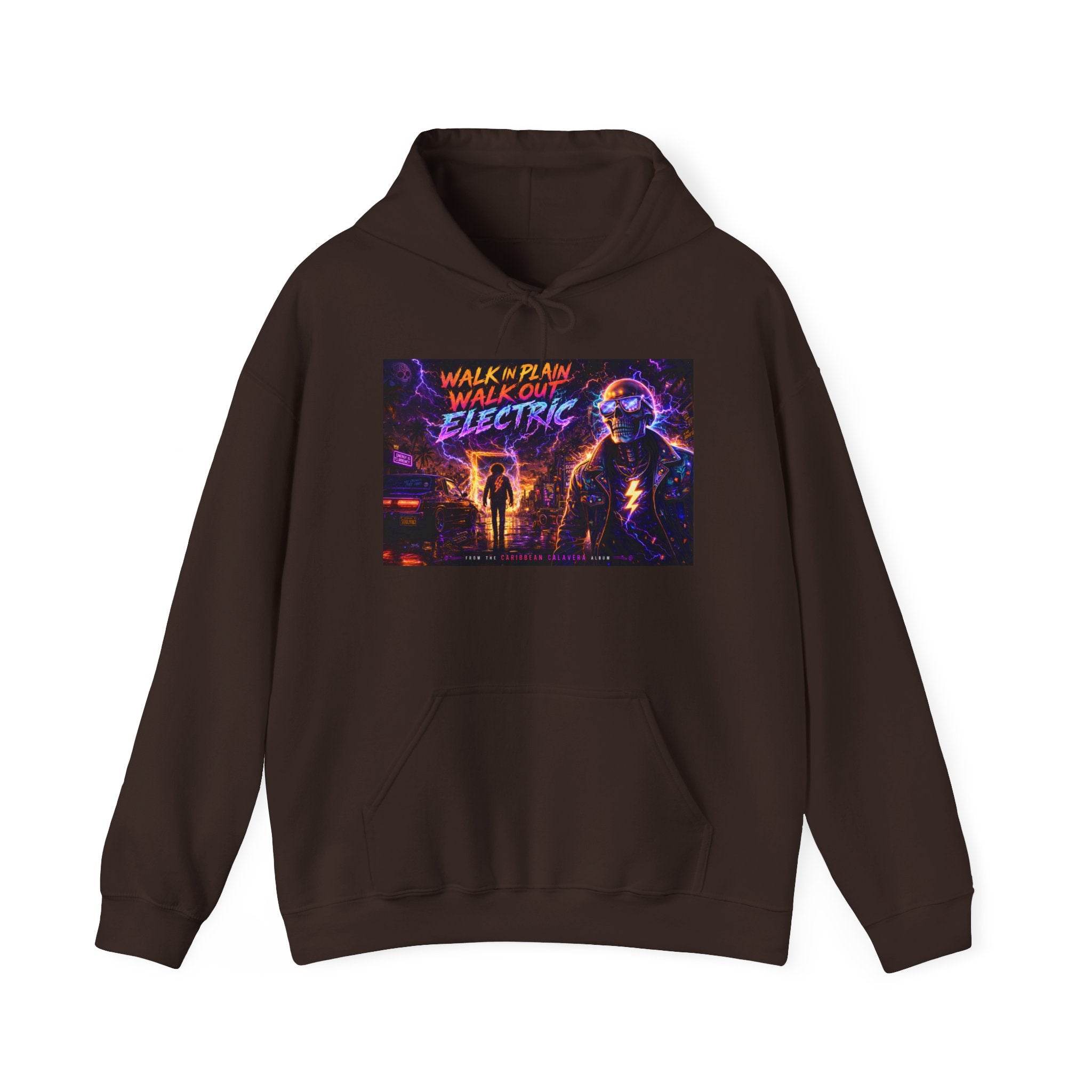 Hoodie — Neon 'Walk With Me, Walk Out Electric' Retro Cyberpunk Design