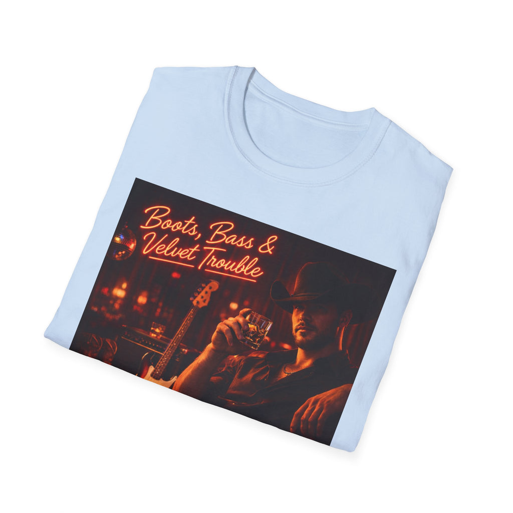 "Boots, Bass & Velvet Trouble" Retro Music Tee Vintage Rock T-Shirt —