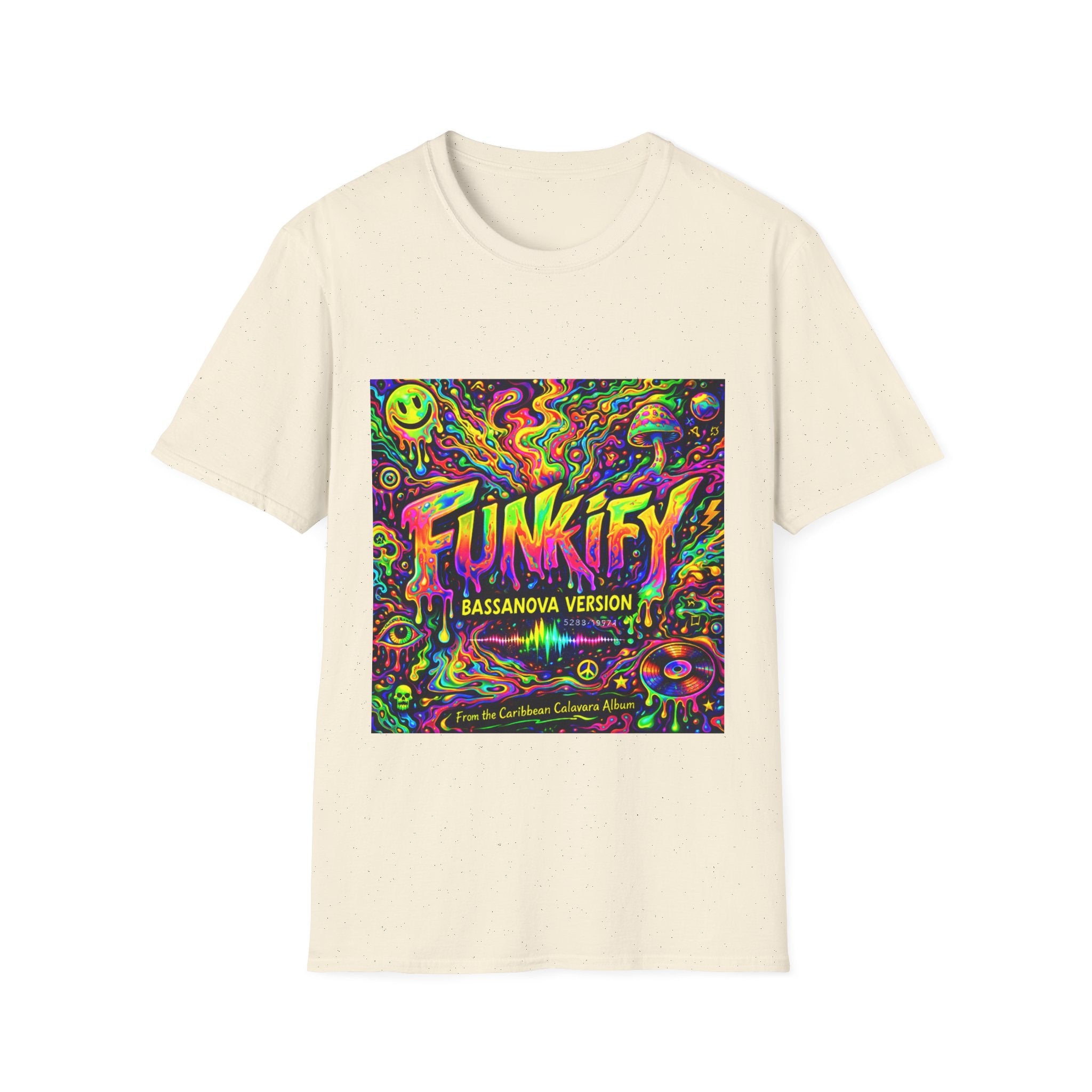 Funkify Graphic T‑Shirt   Song Cover Art From The Caribbean Calavera Album — Psychedelic Neon Music Art Tee
