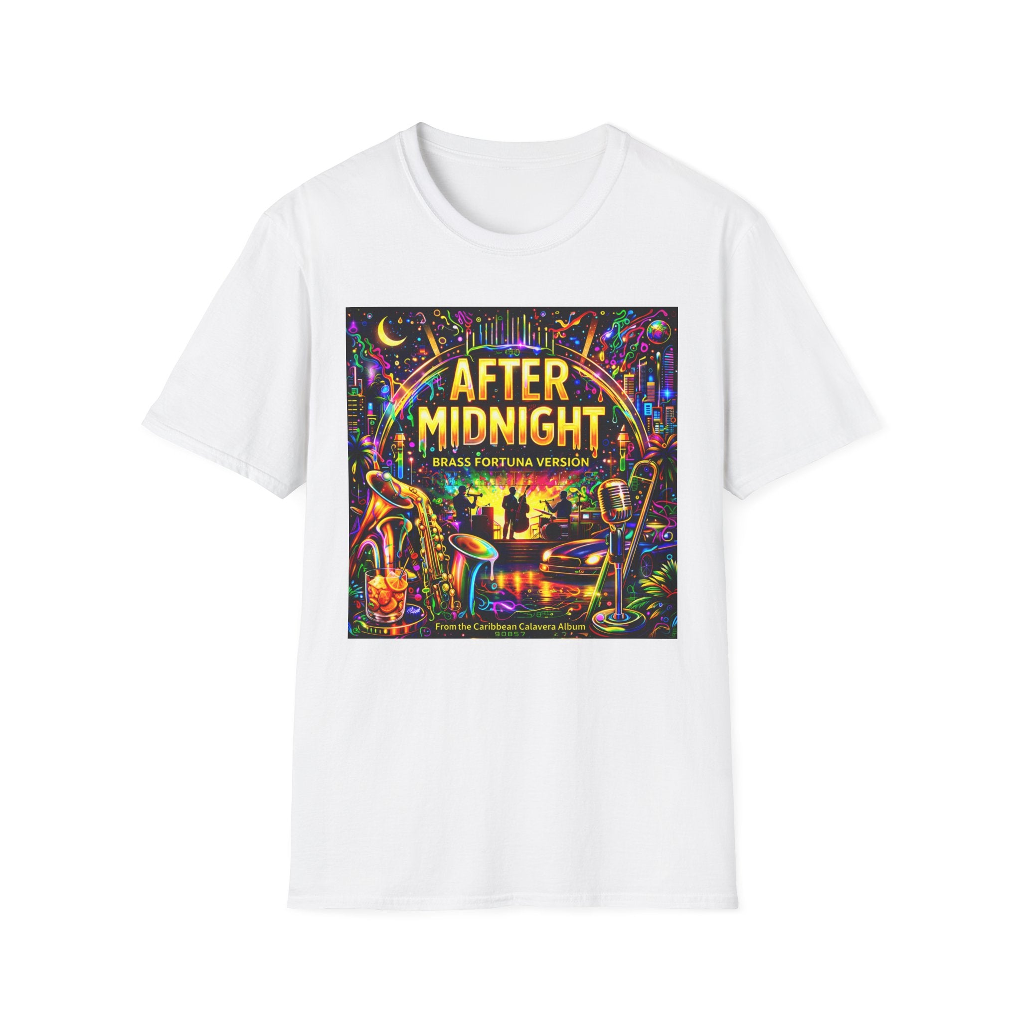 After Midnight T-Shirt  Song Cover Art From The Caribbean Calavera Album – Neon Jazz Club Graphic Tee