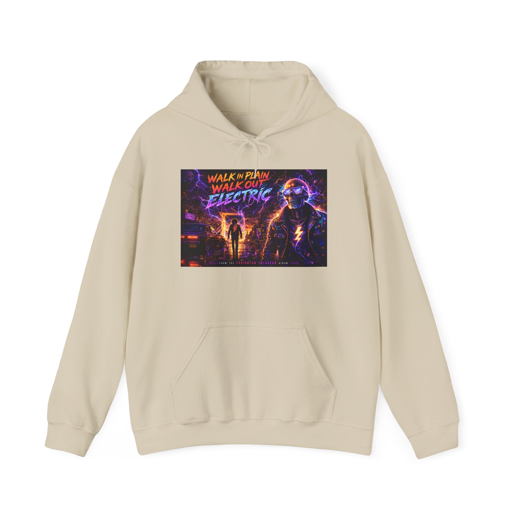 Hoodie — Neon 'Walk With Me, Walk Out Electric' Retro Cyberpunk Design