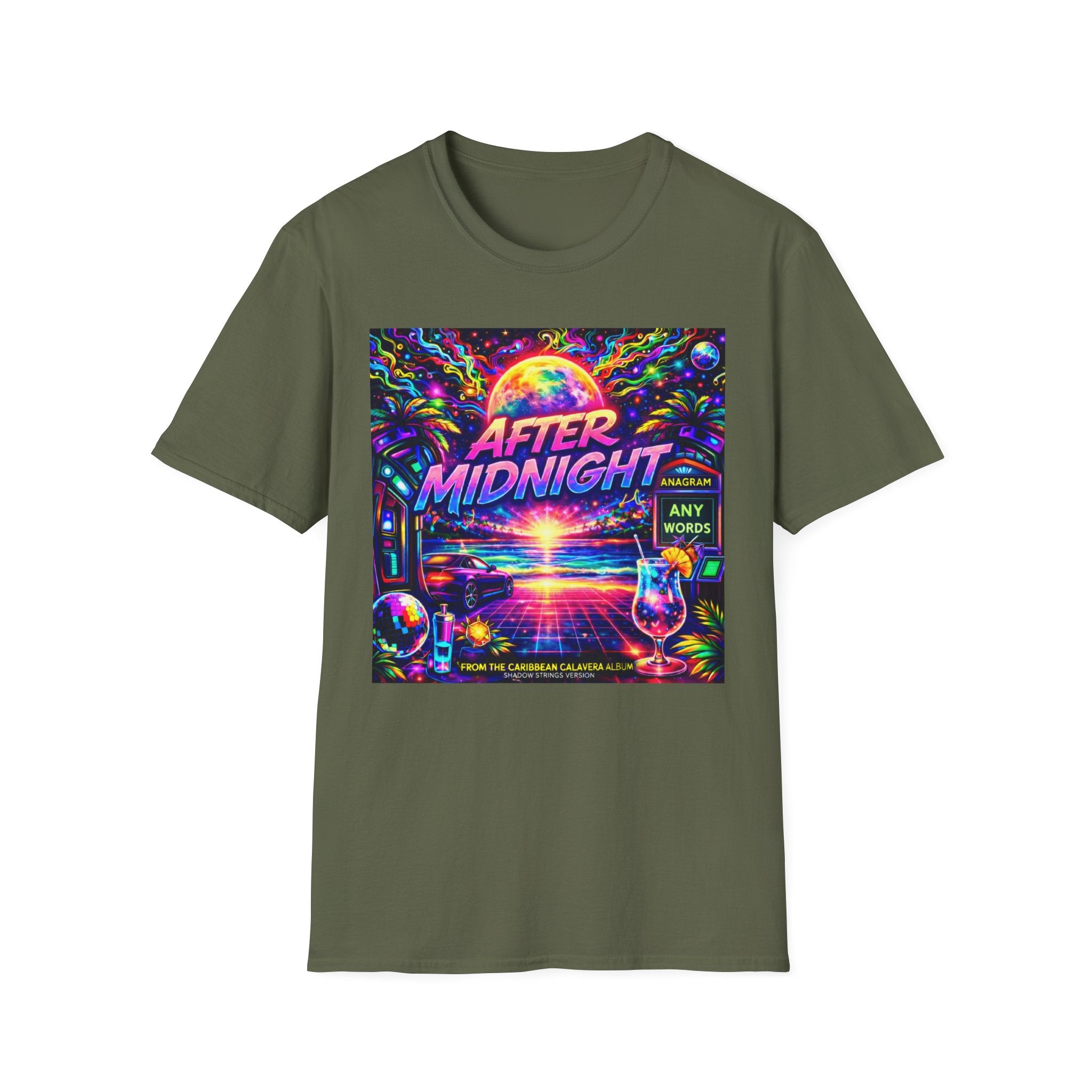 After Midnight T-Shirt Song Cover Art From The Caribbean Calavera Album  — Neon Retro Sunset Vaporwave Tee