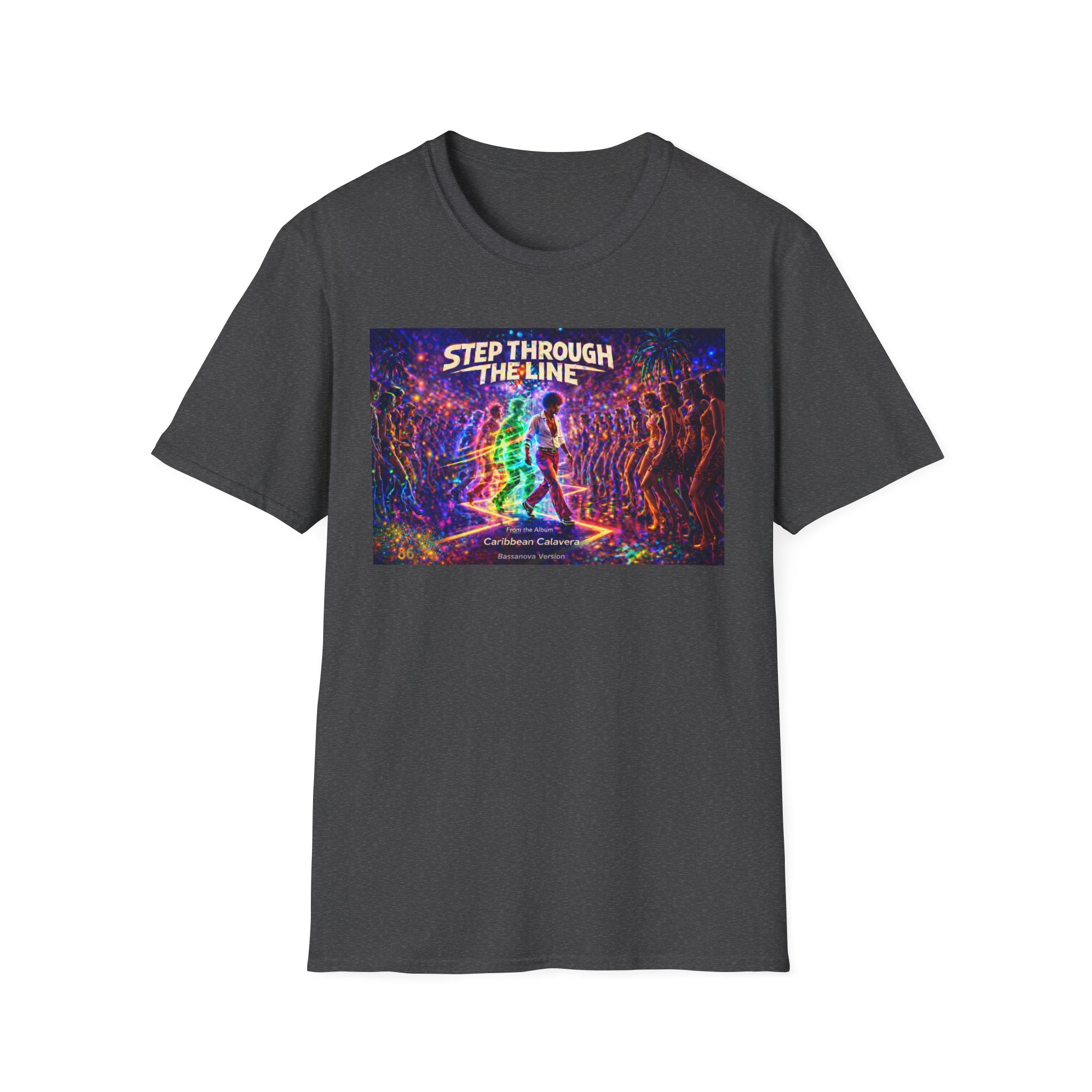 Step Through The Line T-Shirt Song Cover Art From The Caribbean Calavera Album  — Psychedelic Rainbow Silhouette Graphic Tee
