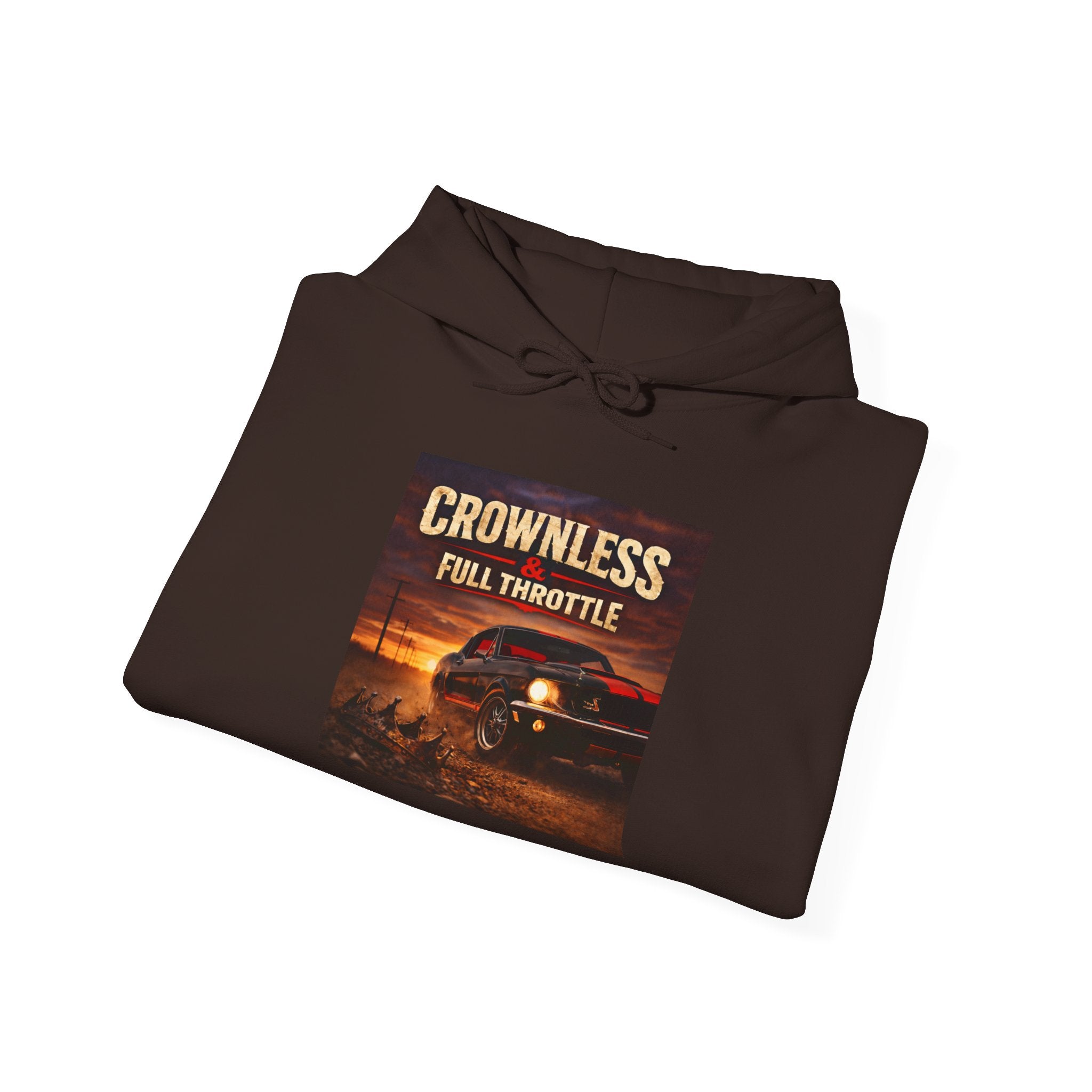 Crownless & Full Throttle Album Hoodie - Vintage Muscle Car Sunset Pullover