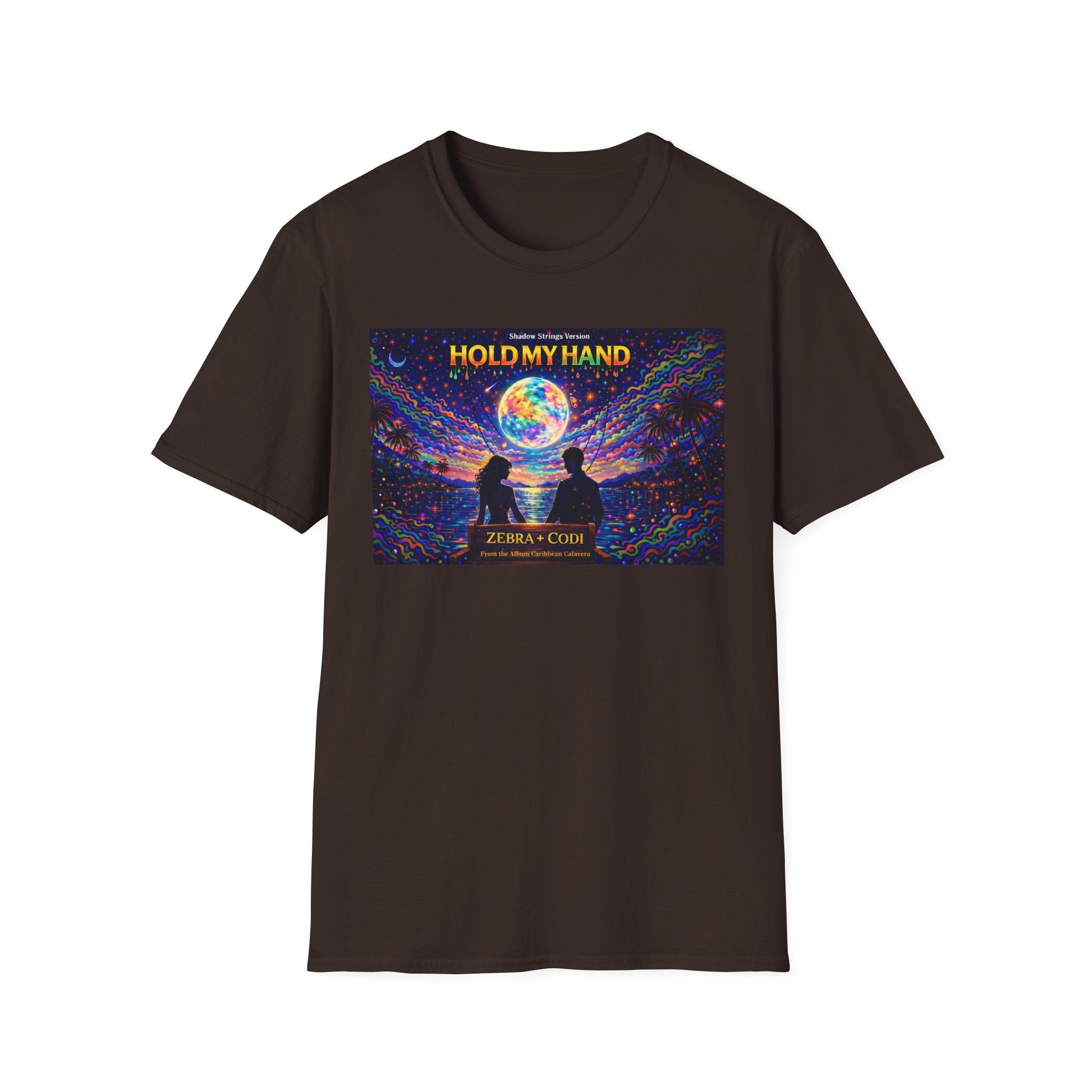 Hold My Hand Graphic T-Shirt  Song Cover Art From The Caribbean Calavera Album — Cosmic Couple Silhouette Tee