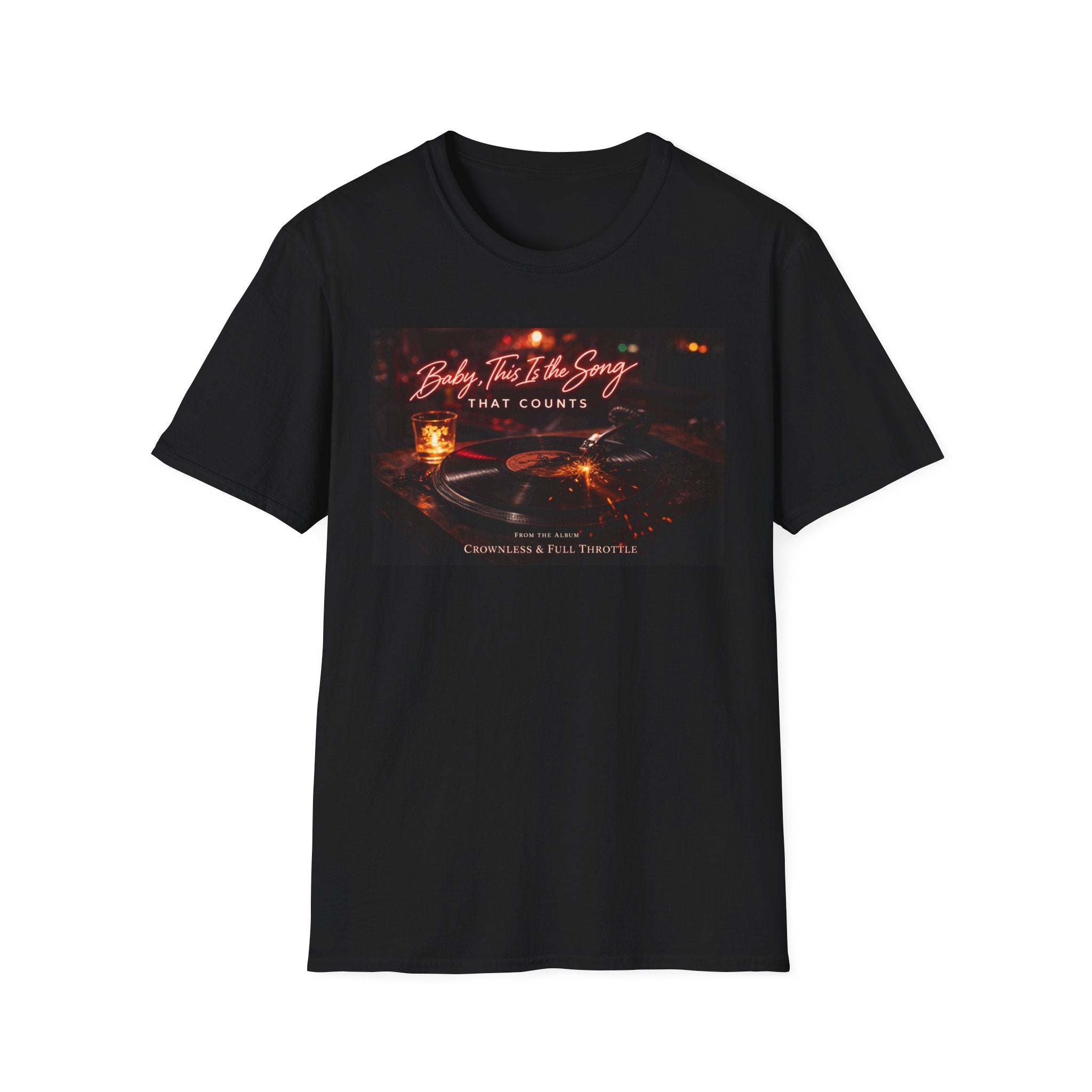 T‑Shirt — 'Baby, It's The Song That Counts'  Crownless and Full Throttle Album Cover Artwork Retro Candlelit Music Graphic Tee