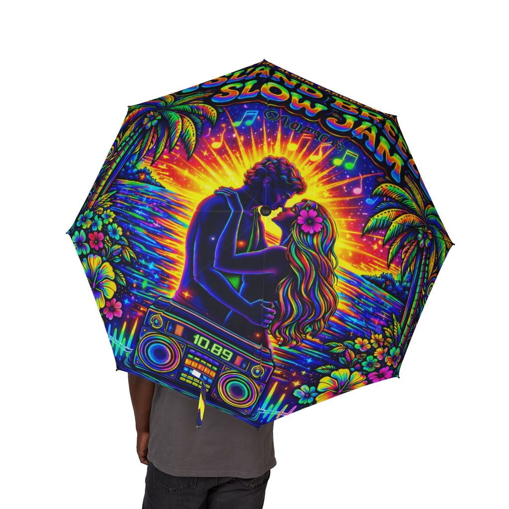 Island Breeze Slow Jam Song Cover Artwork Psychedelic Reggae Foldable Umbrella — Colorful Island Vibes, Semi-Automatic
