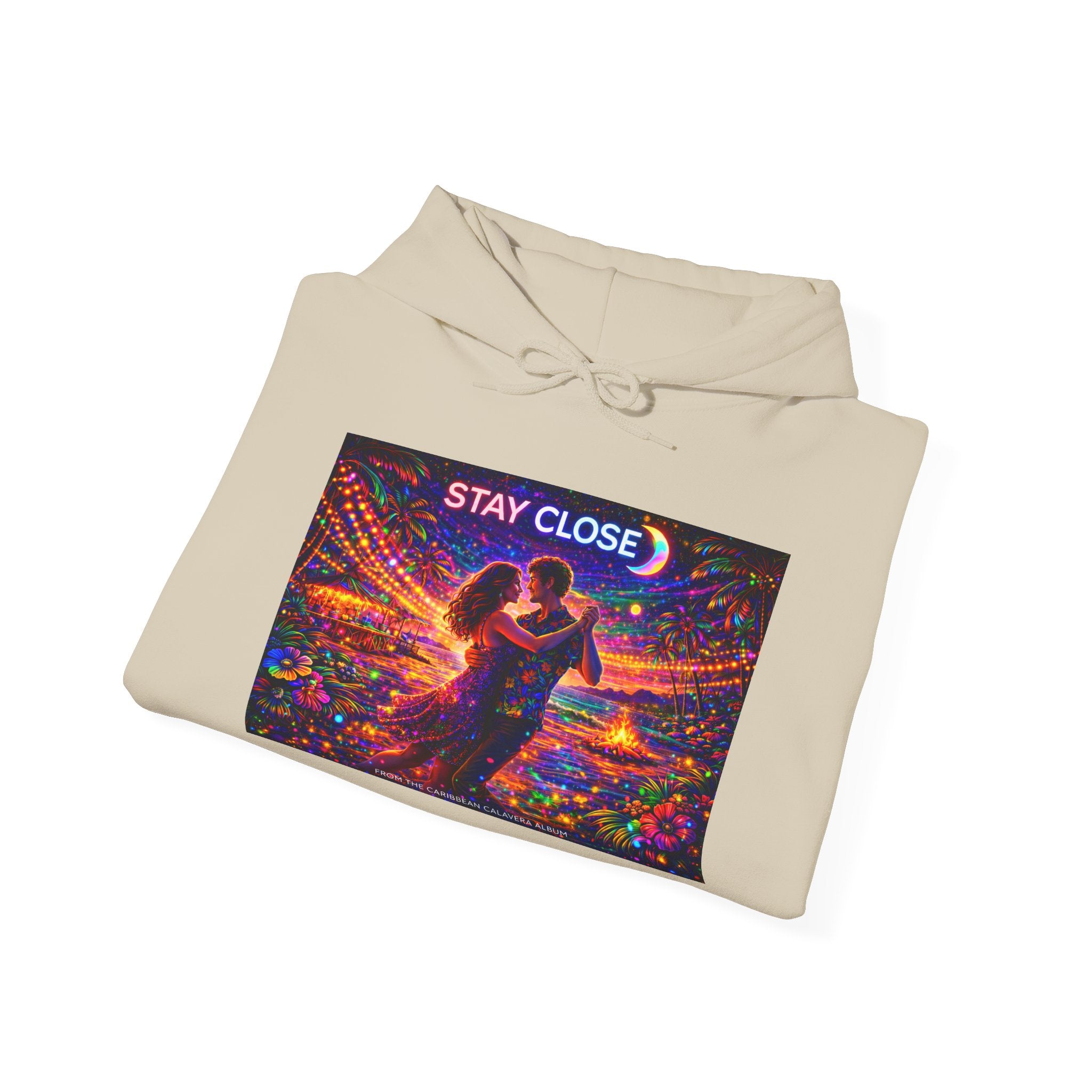Stay Close Hoodie   Song Cover Art From The Caribbean Calavera Album  — Romantic Neon Couple Pullover