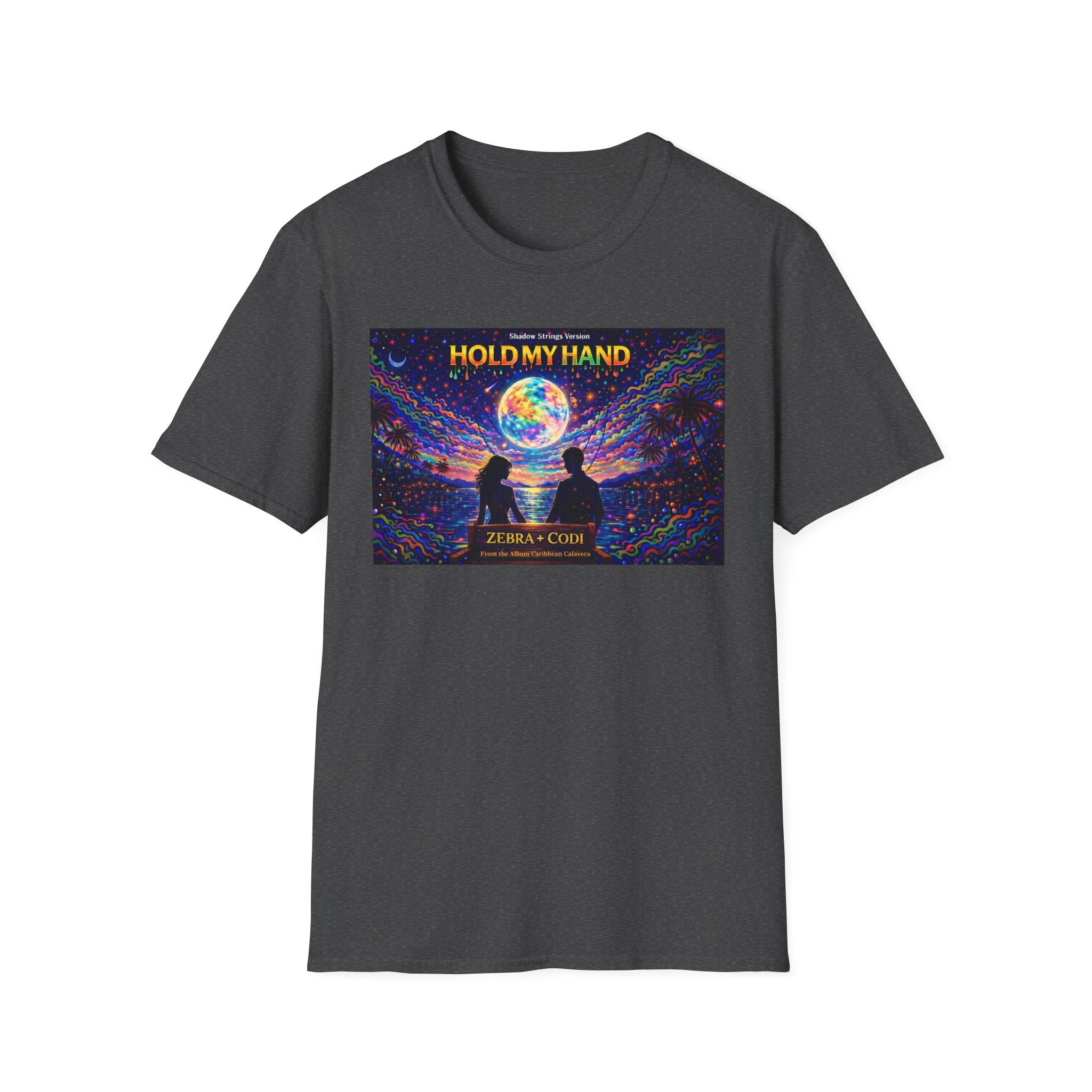 Hold My Hand Graphic T-Shirt  Song Cover Art From The Caribbean Calavera Album — Cosmic Couple Silhouette Tee