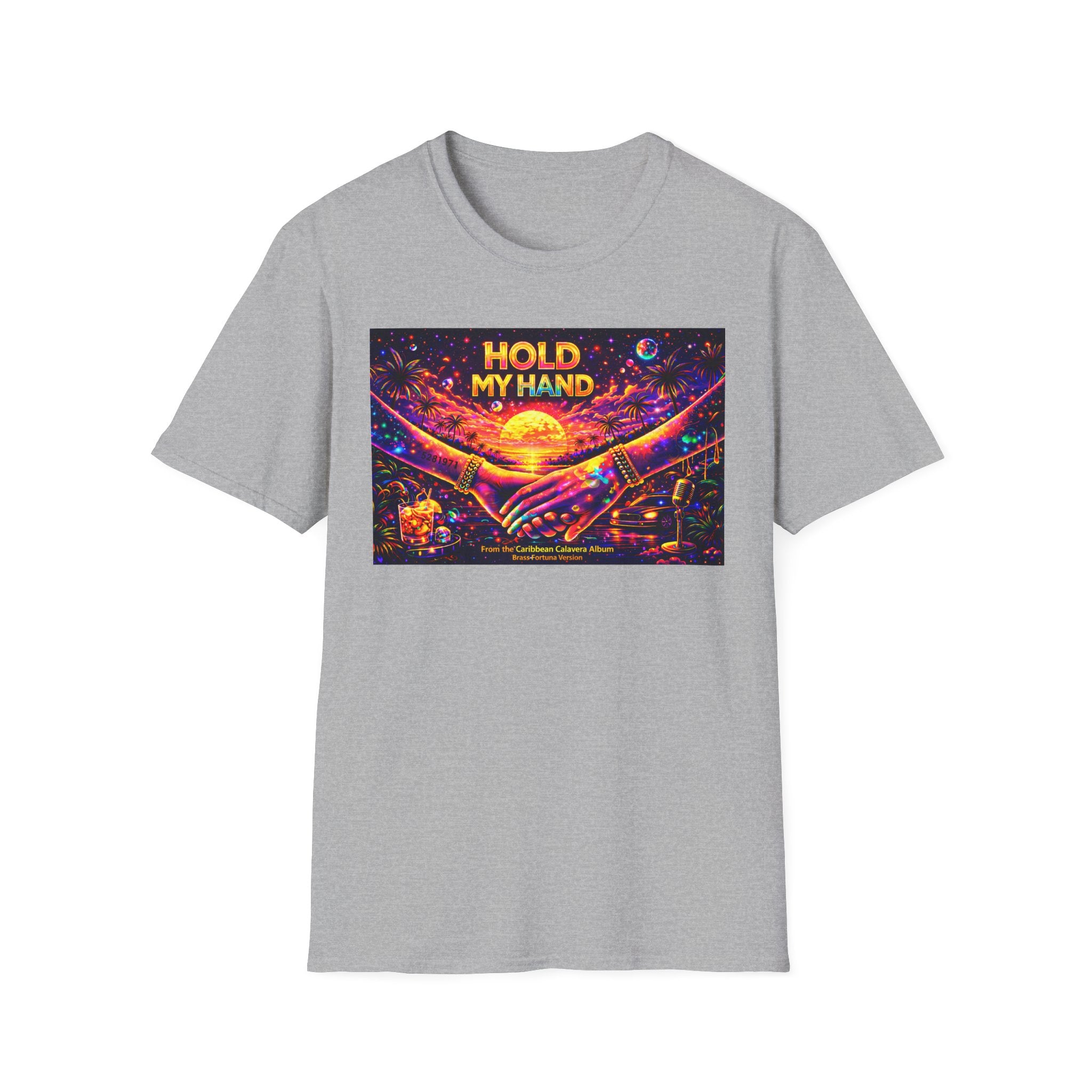 Hold My Hand T-Shirt  Song Cover Art From The Caribbean Calavera Album — Retro Sunset Hands Graphic Tee