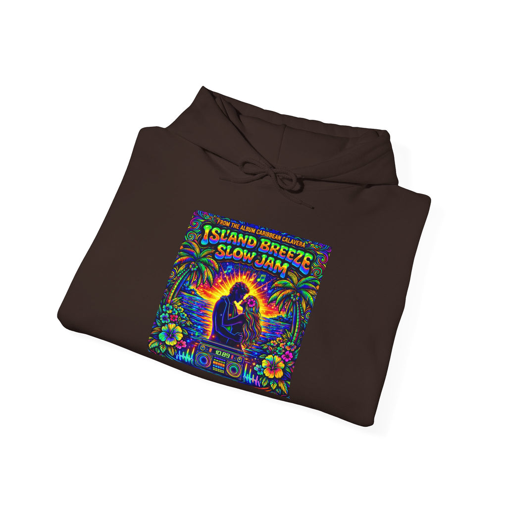 Island Breeze Slow Jam Hoodie  Song Cover Art From The Caribbean Calavera Album  — Retro Tropical Couple Graphic Hoodie