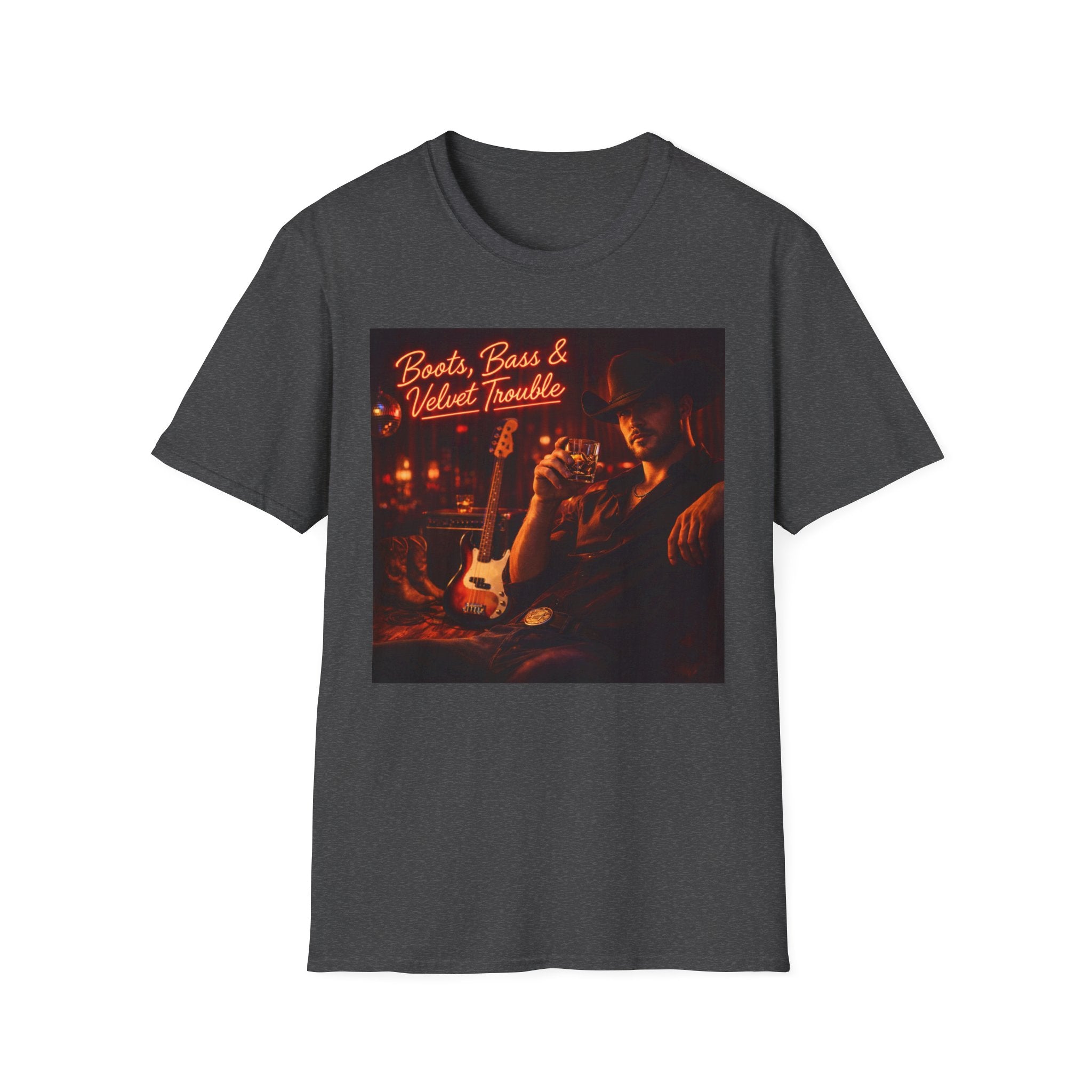 "Boots, Bass & Velvet Trouble" Retro Music Tee Vintage Rock T-Shirt —