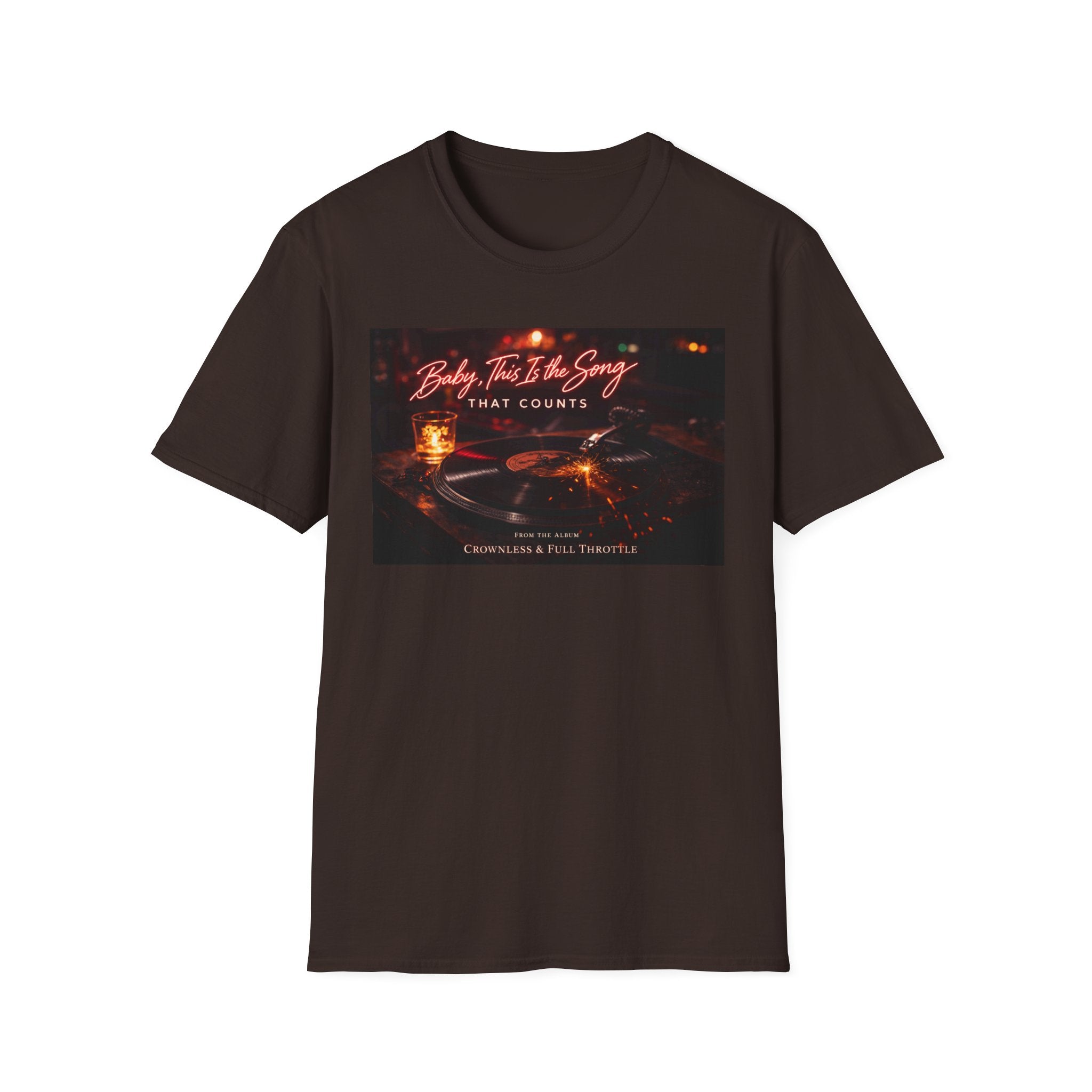 T‑Shirt — 'Baby, It's The Song That Counts'  Crownless and Full Throttle Album Cover Artwork Retro Candlelit Music Graphic Tee