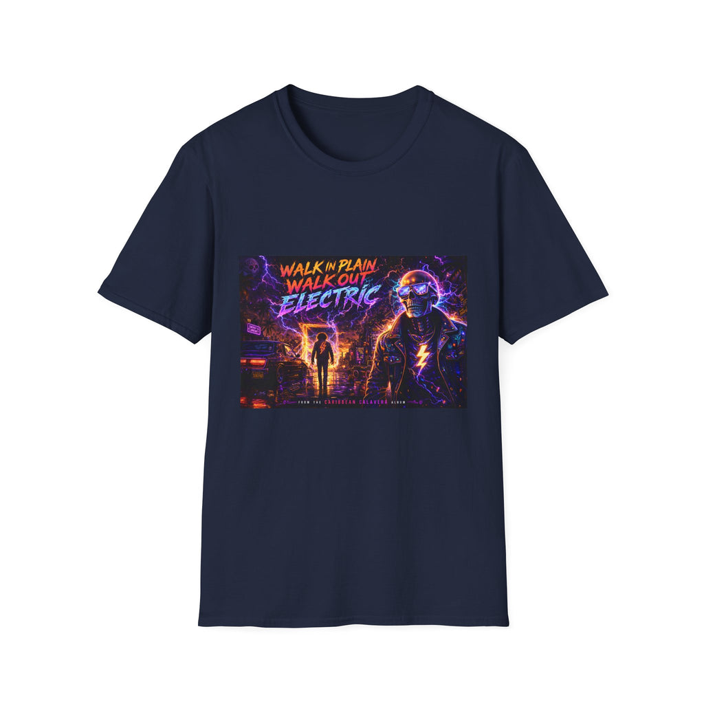 Walk Out Electric  Song Cover Art From The Caribbean Calavera Album Hoodie Retro Tee — “Walk In Plain, Walk Out Electric” Vintage Cyberpunk T-Shirt
