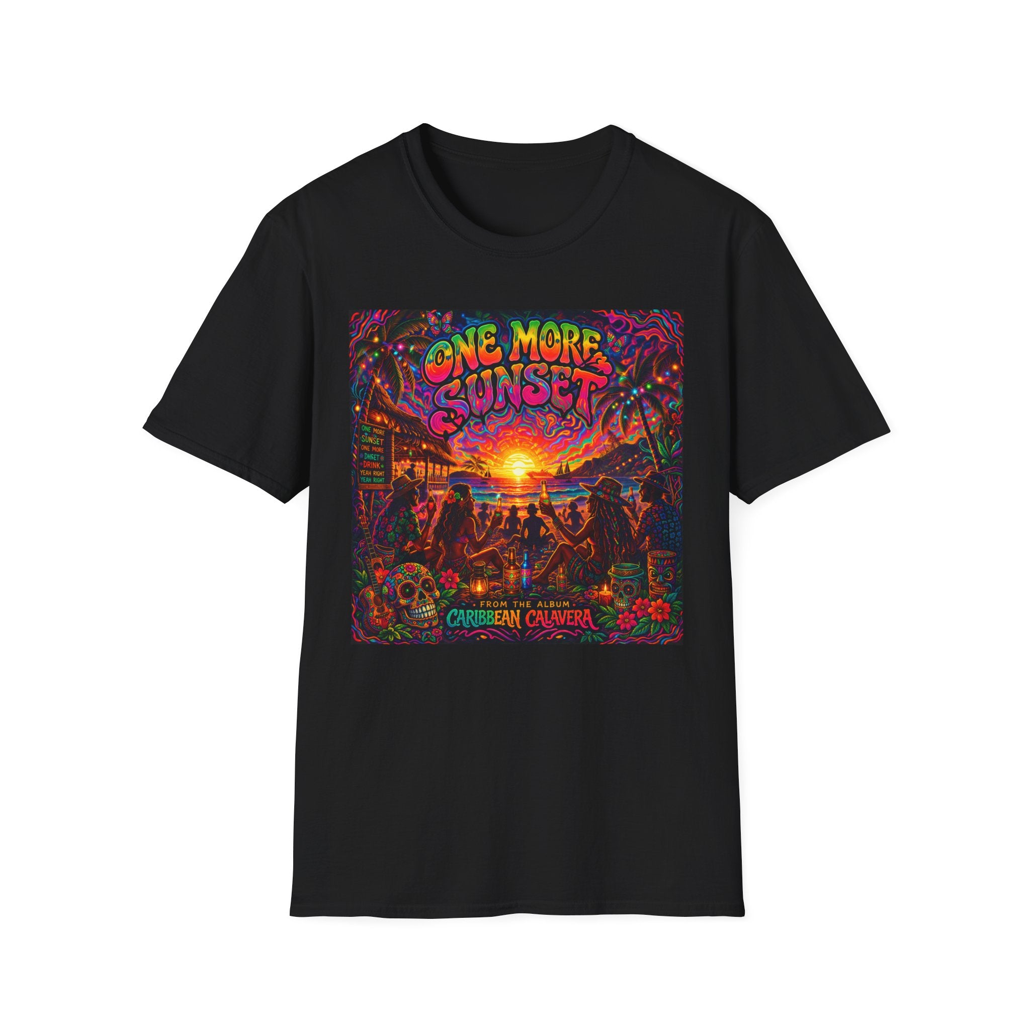 One More Sunset T-Shirt —  Song Cover Art From The Caribbean Calavera Album   Tropical Sunset Concert Graphic Tee