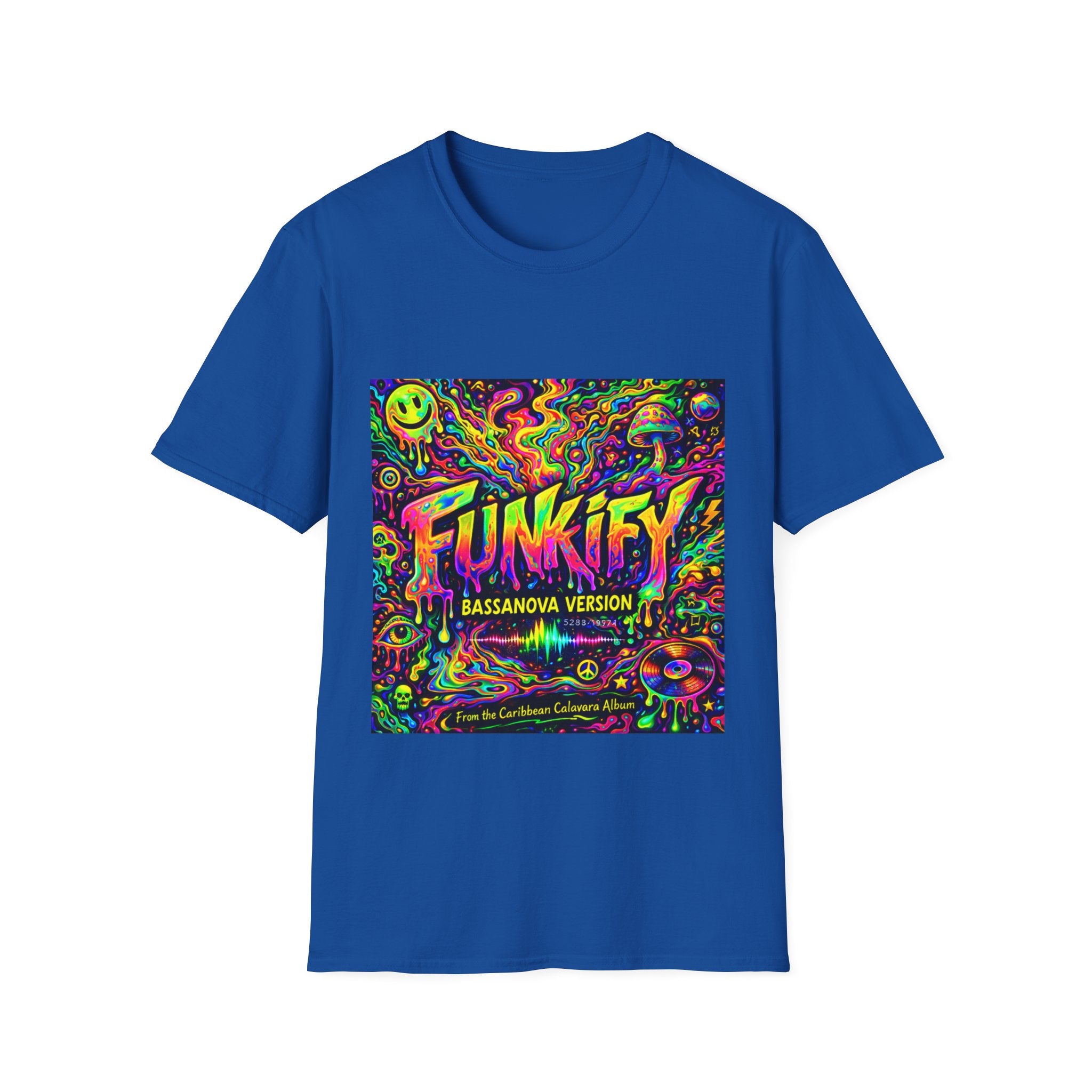 Funkify Graphic T‑Shirt   Song Cover Art From The Caribbean Calavera Album — Psychedelic Neon Music Art Tee