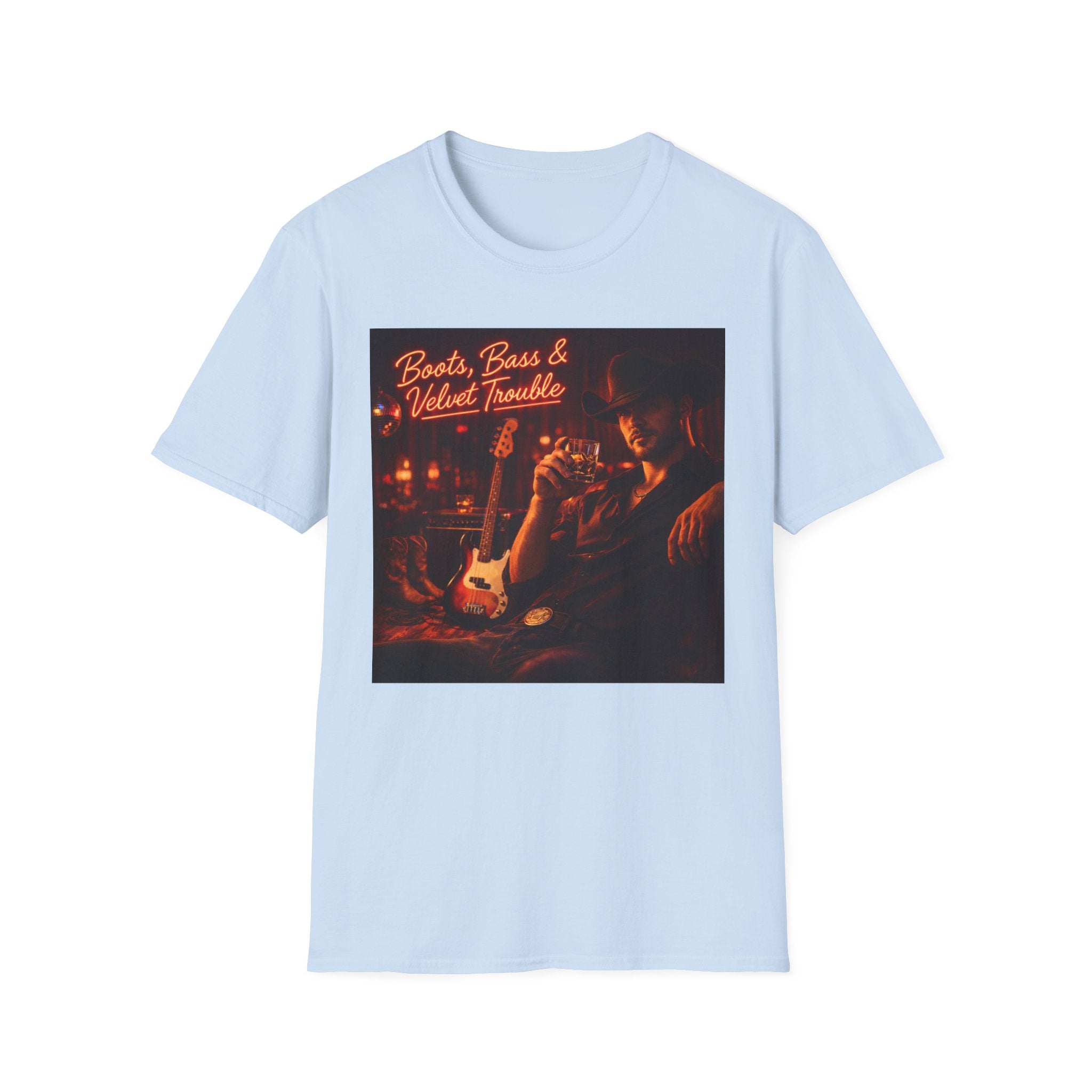 "Boots, Bass & Velvet Trouble" Retro Music Tee Vintage Rock T-Shirt —
