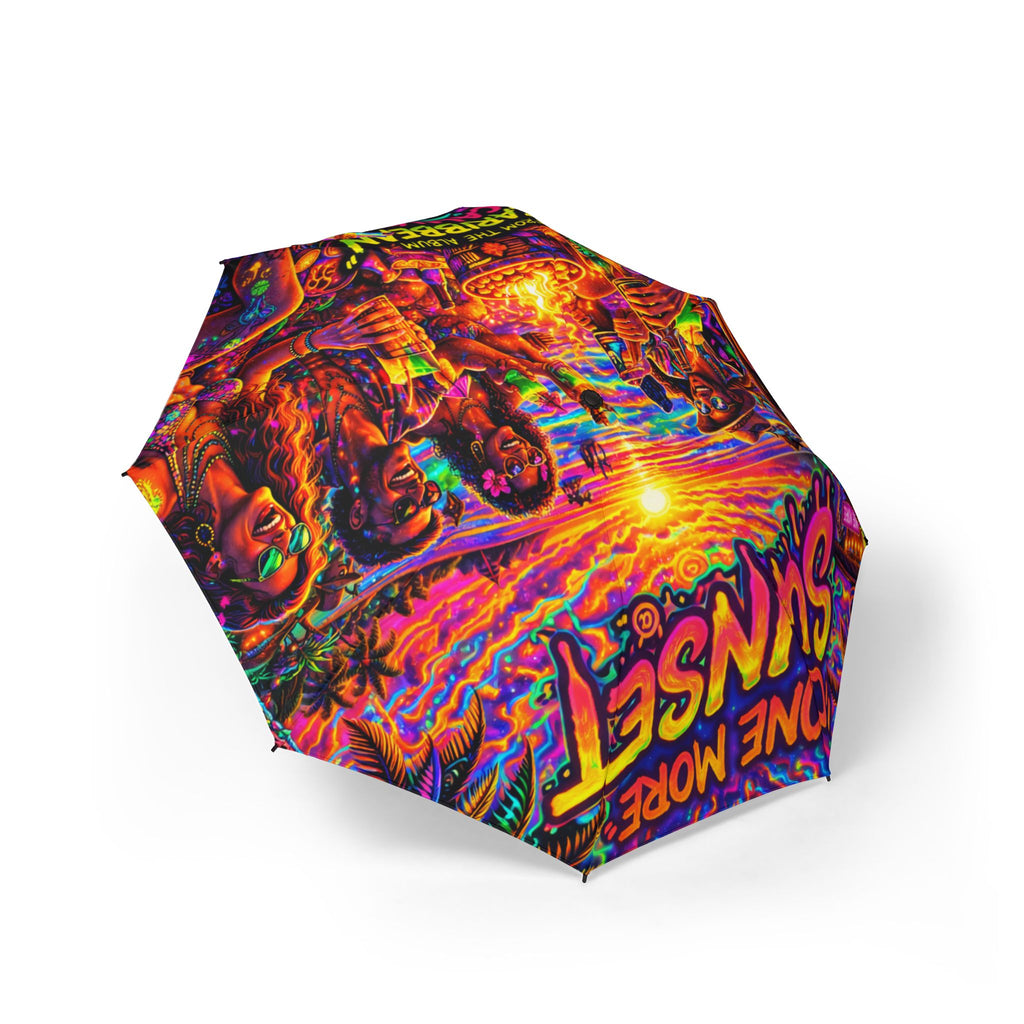 One More Sunset Psychedelic Sunset Foldable Umbrella — Vibrant Trippy Print, Semi-Automatic Compact