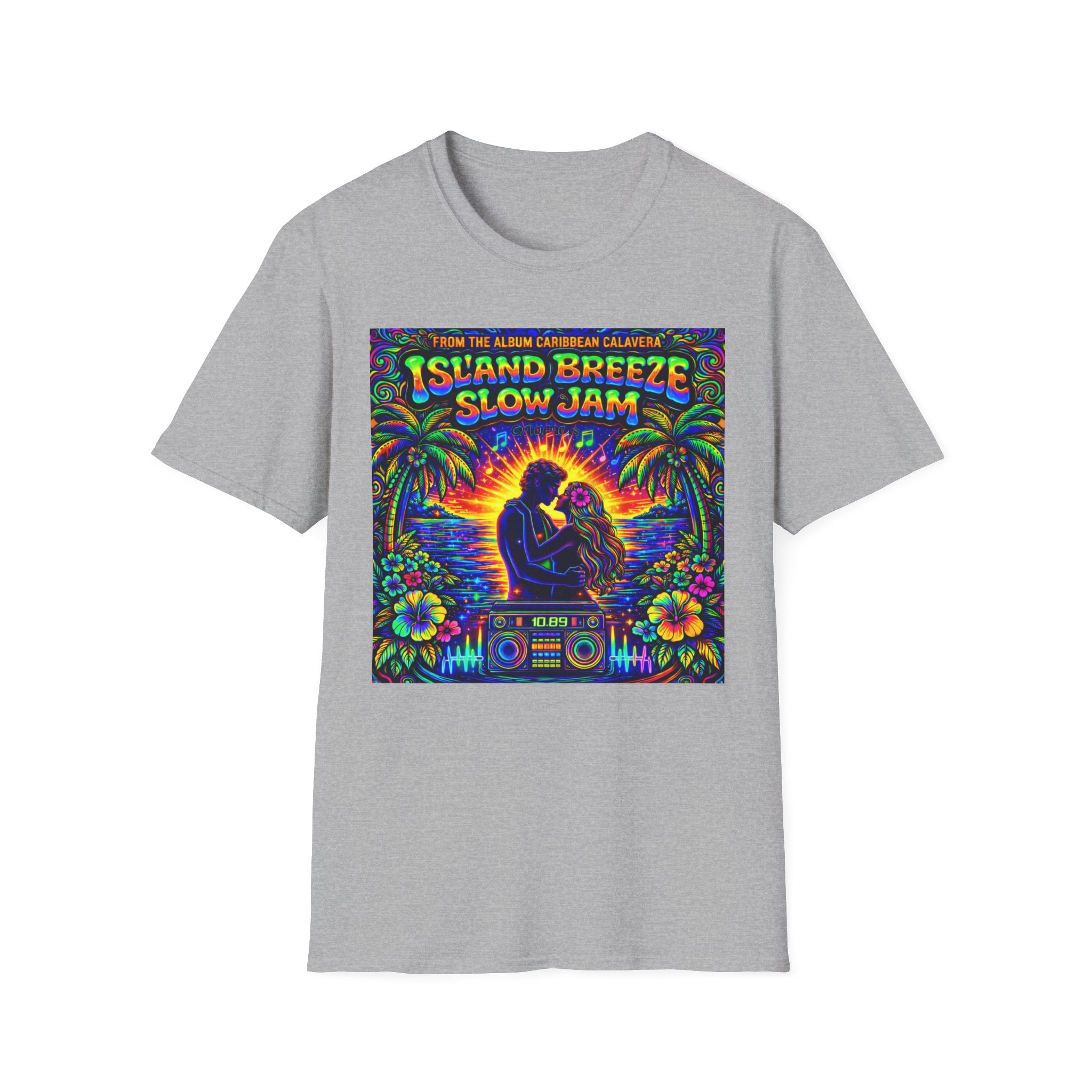 Island Breeze Slow Jam T-Shirt  Song Cover Art From The Caribbean Calavera Album   — Retro Tropical Sunset Music Tee