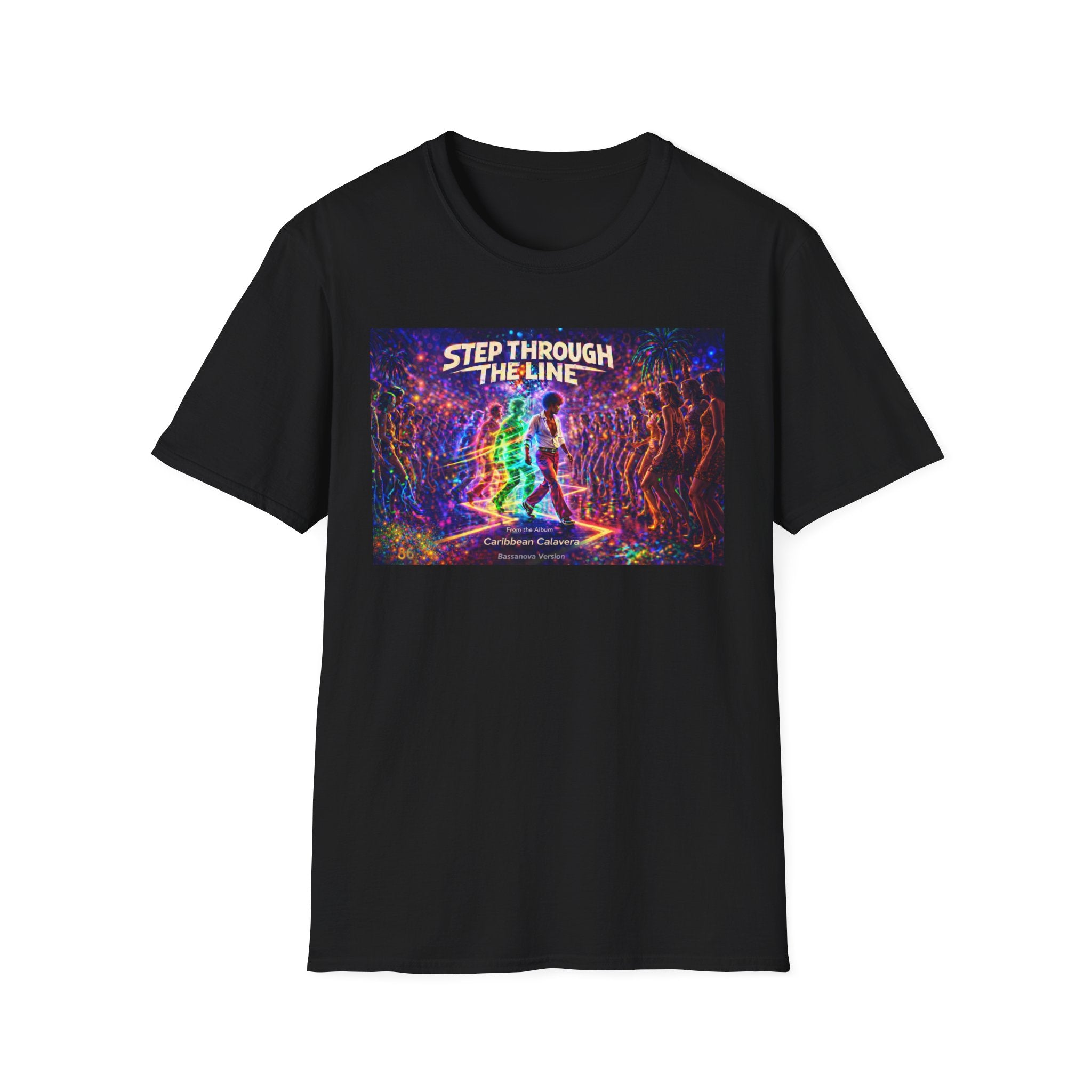 Step Through The Line T-Shirt Song Cover Art From The Caribbean Calavera Album  — Psychedelic Rainbow Silhouette Graphic Tee