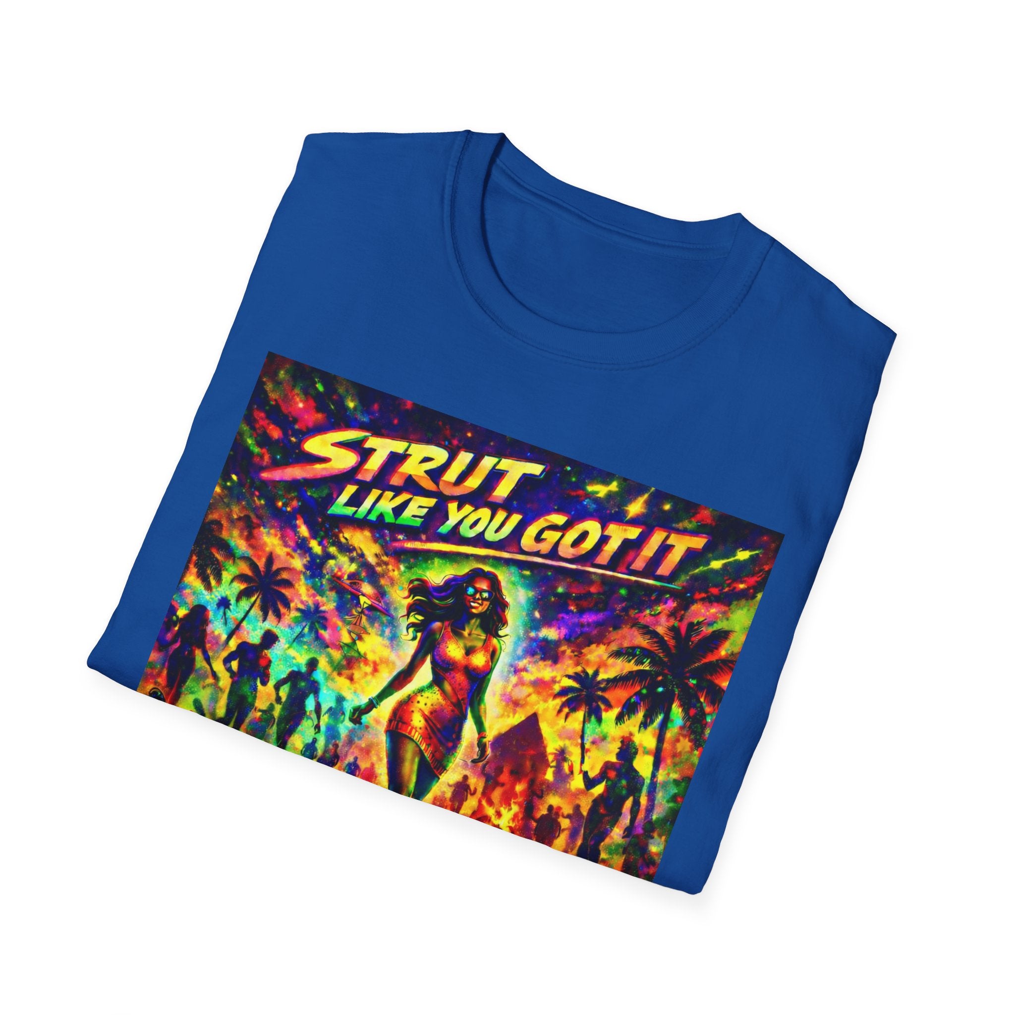 Strut Like You Got It Graphic T-Shirt  Song Cover Art From The Caribbean Calavera Album — Retro Neon Beach Vibe