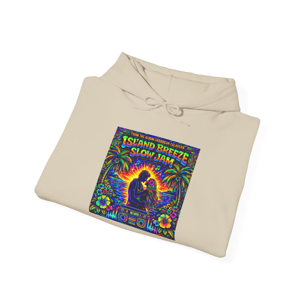 Island Breeze Slow Jam Hoodie  Song Cover Art From The Caribbean Calavera Album  — Retro Tropical Couple Graphic Hoodie