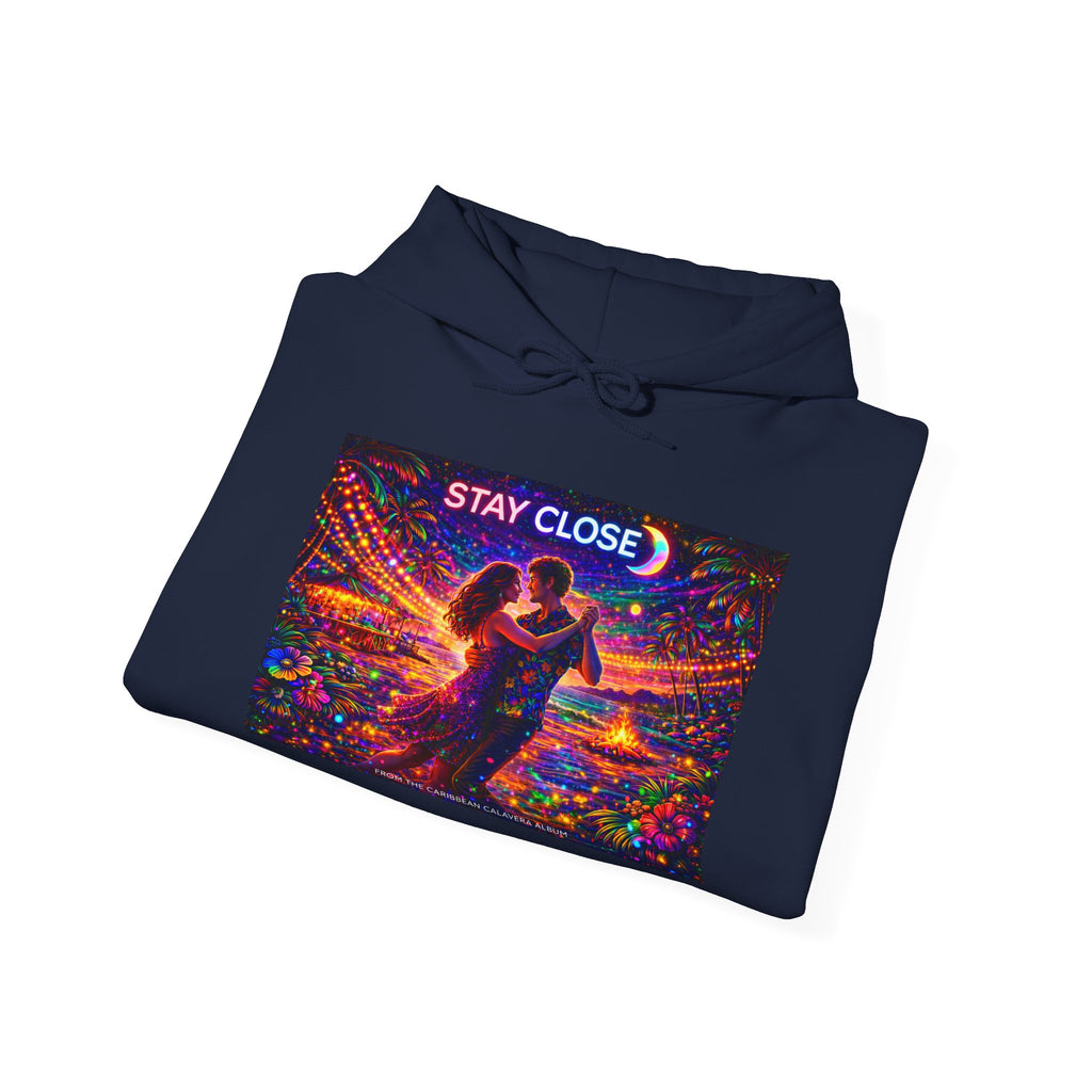 Stay Close Hoodie   Song Cover Art From The Caribbean Calavera Album  — Romantic Neon Couple Pullover