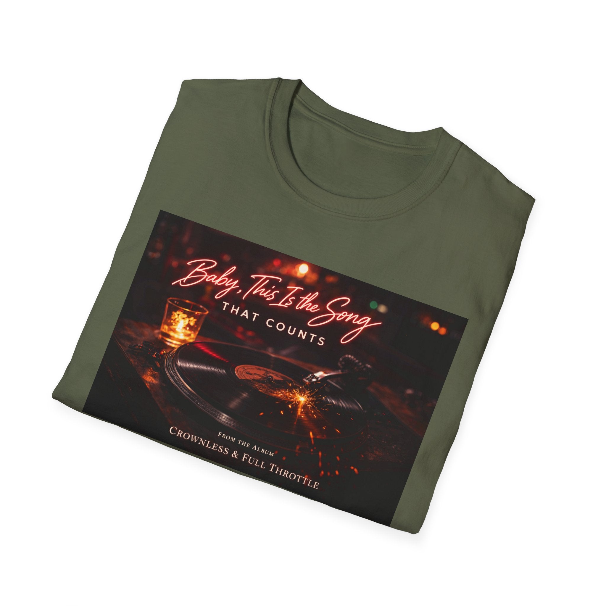 T‑Shirt — 'Baby, It's The Song That Counts'  Crownless and Full Throttle Album Cover Artwork Retro Candlelit Music Graphic Tee