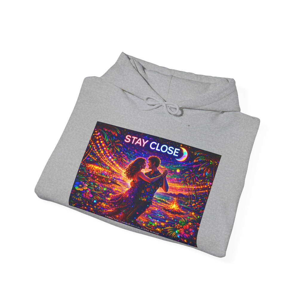 Stay Close Hoodie   Song Cover Art From The Caribbean Calavera Album  — Romantic Neon Couple Pullover