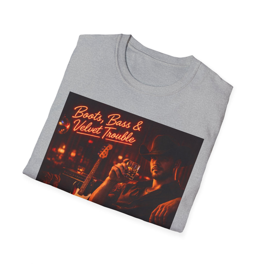 "Boots, Bass & Velvet Trouble" Retro Music Tee Vintage Rock T-Shirt —