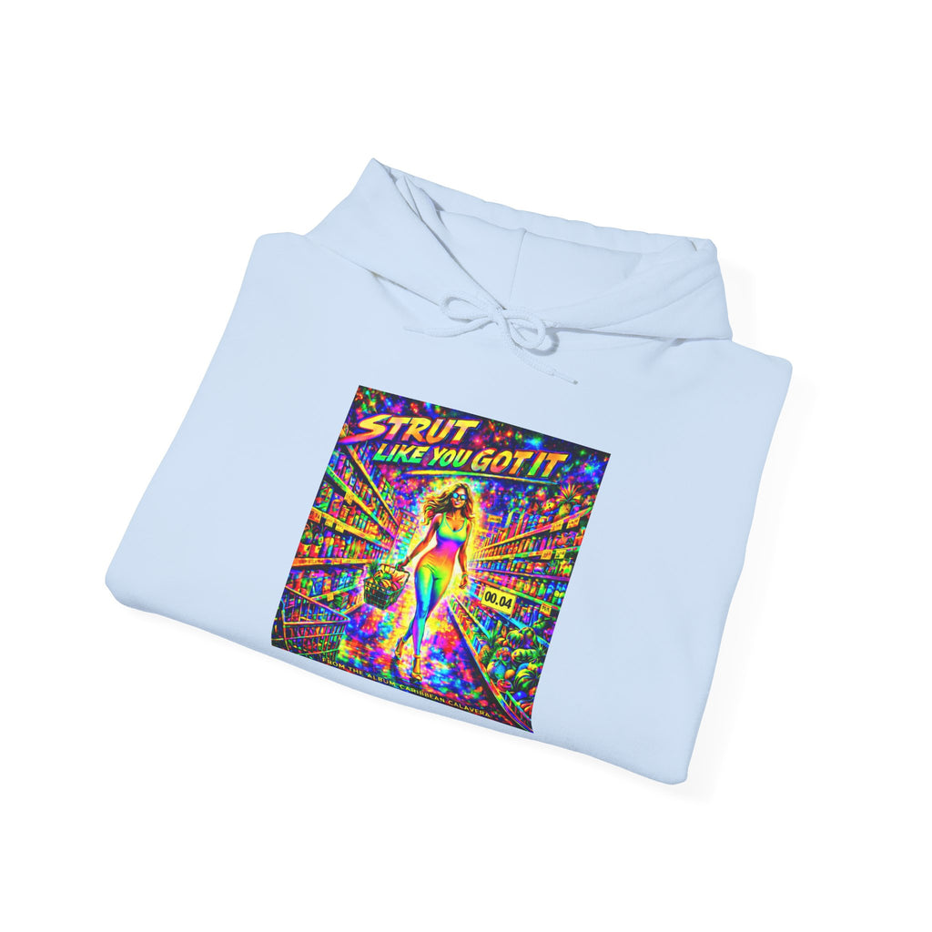 Strut! Like You Got It Retro Disco Hoodie Song Cover Art From The Caribbean Calavera Album — Colorful Rainbow Graphic