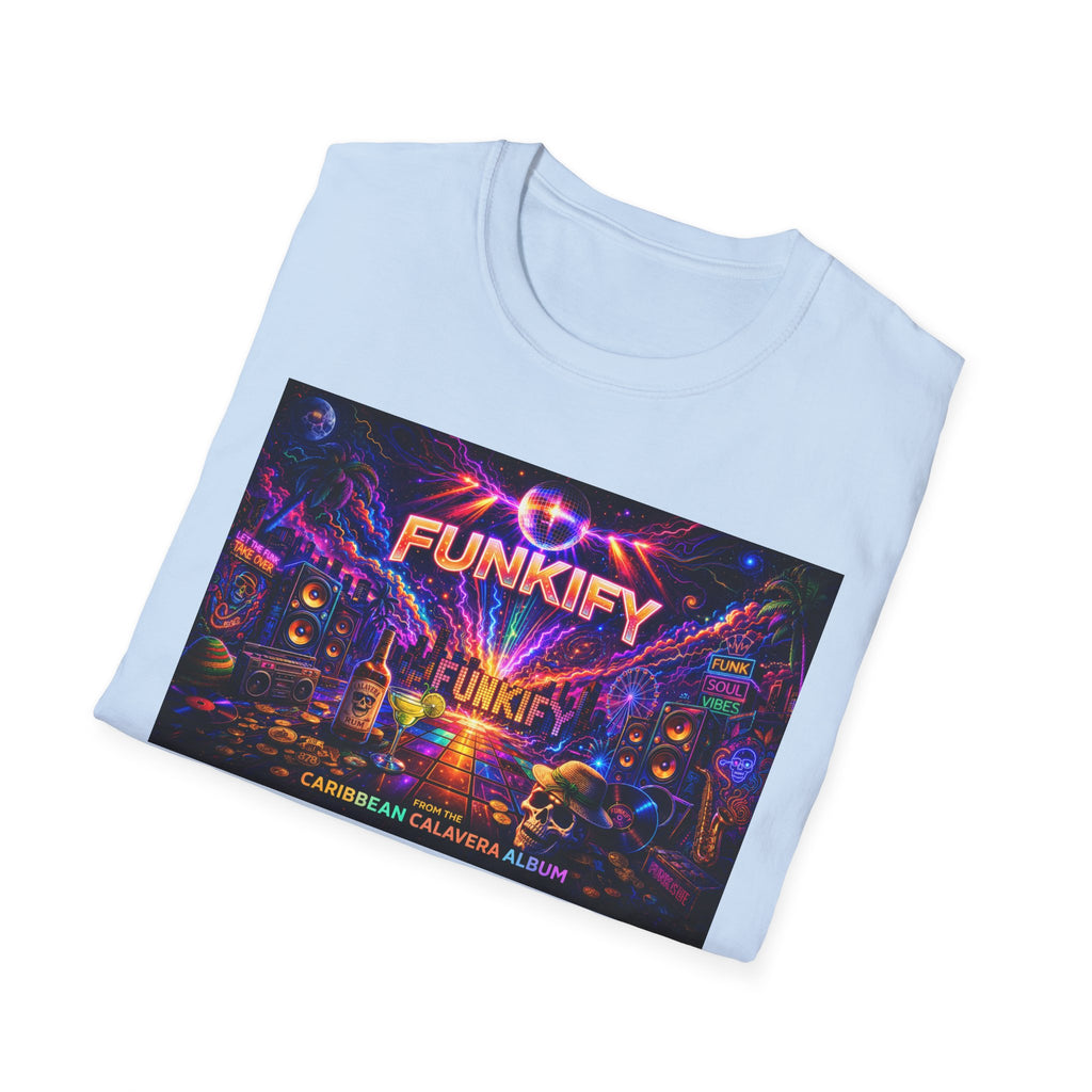 Funkify   Song Cover Art From The Caribbean Calavera Album  Neon City T-Shirt – Retro Synthwave Music Tee
