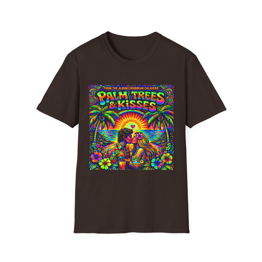 Palm Trees & Kisses Song Cover Art From The Caribbean Calavera Album  Tropical Graphic T-Shirt — Retro Sunset Beach Vibes
