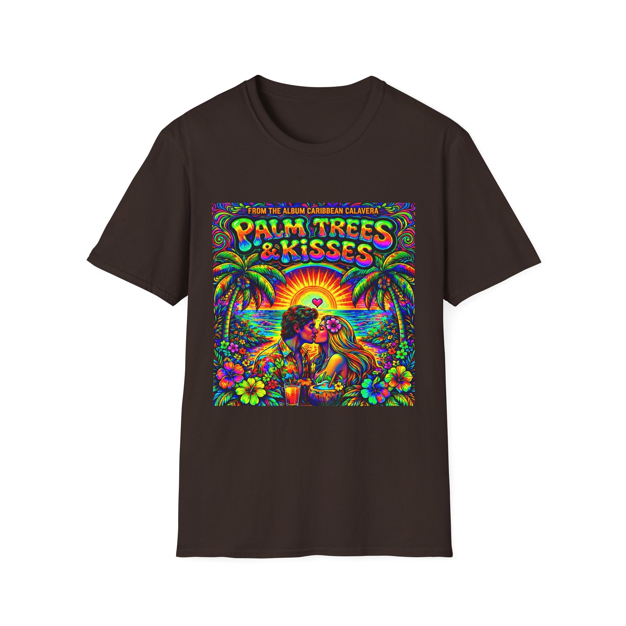Palm Trees & Kisses Song Cover Art From The Caribbean Calavera Album  Tropical Graphic T-Shirt — Retro Sunset Beach Vibes