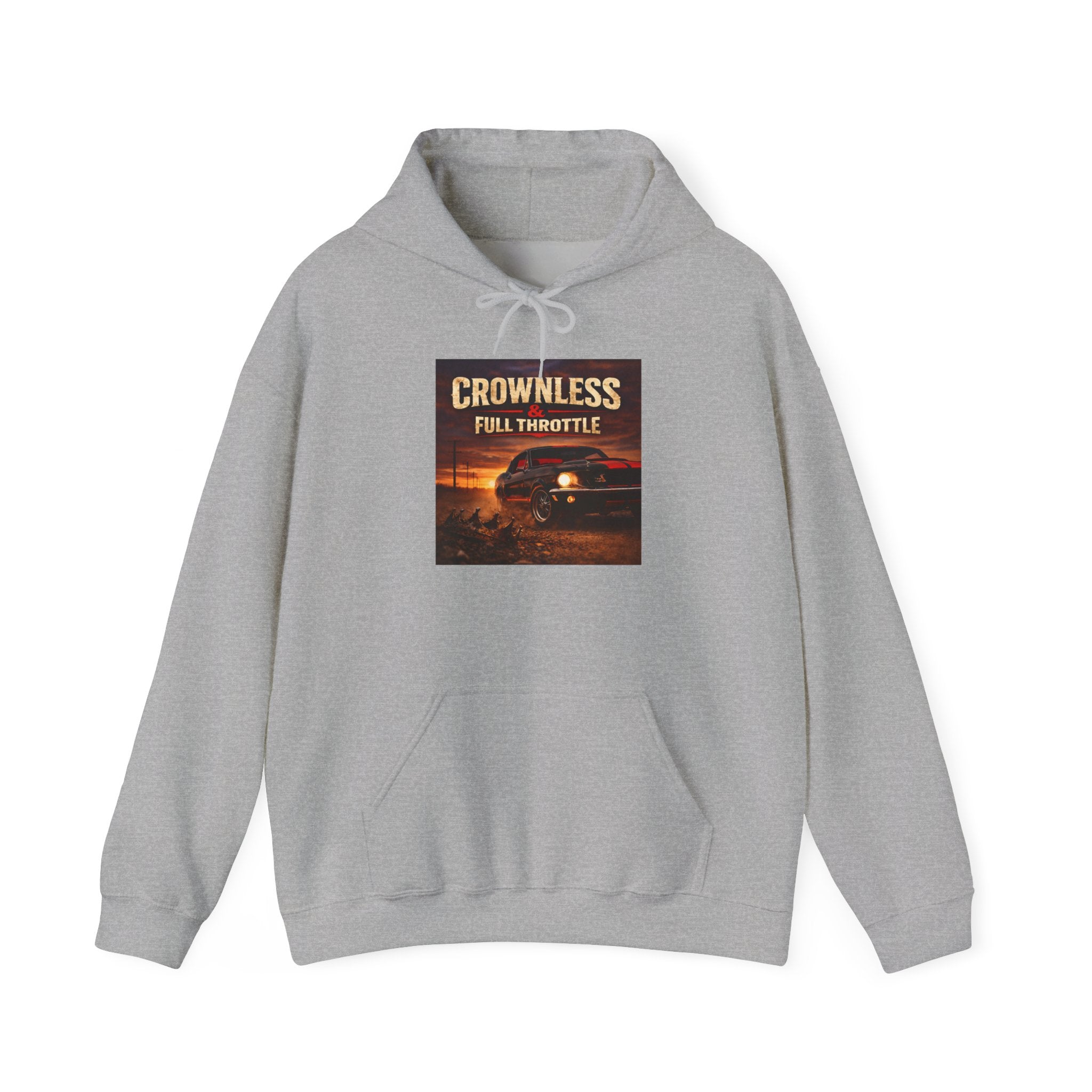 Crownless & Full Throttle Album Hoodie - Vintage Muscle Car Sunset Pullover