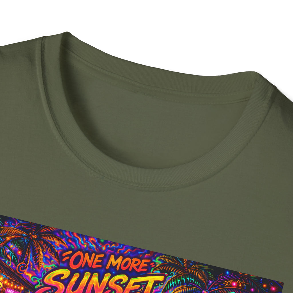 One More Sunset Bonfire Graphic T-Shirt  Song Cover Art From The Caribbean Calavera Album   — "Sunset" Neon Beach Party Tee