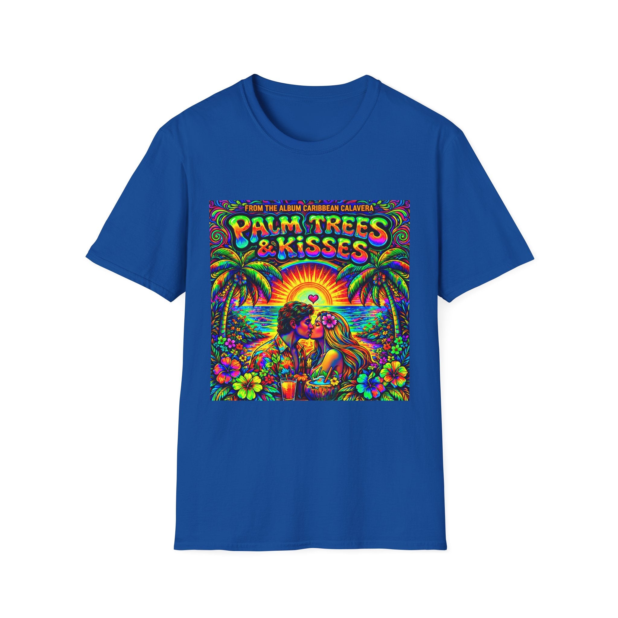 Palm Trees & Kisses Song Cover Art From The Caribbean Calavera Album  Tropical Graphic T-Shirt — Retro Sunset Beach Vibes