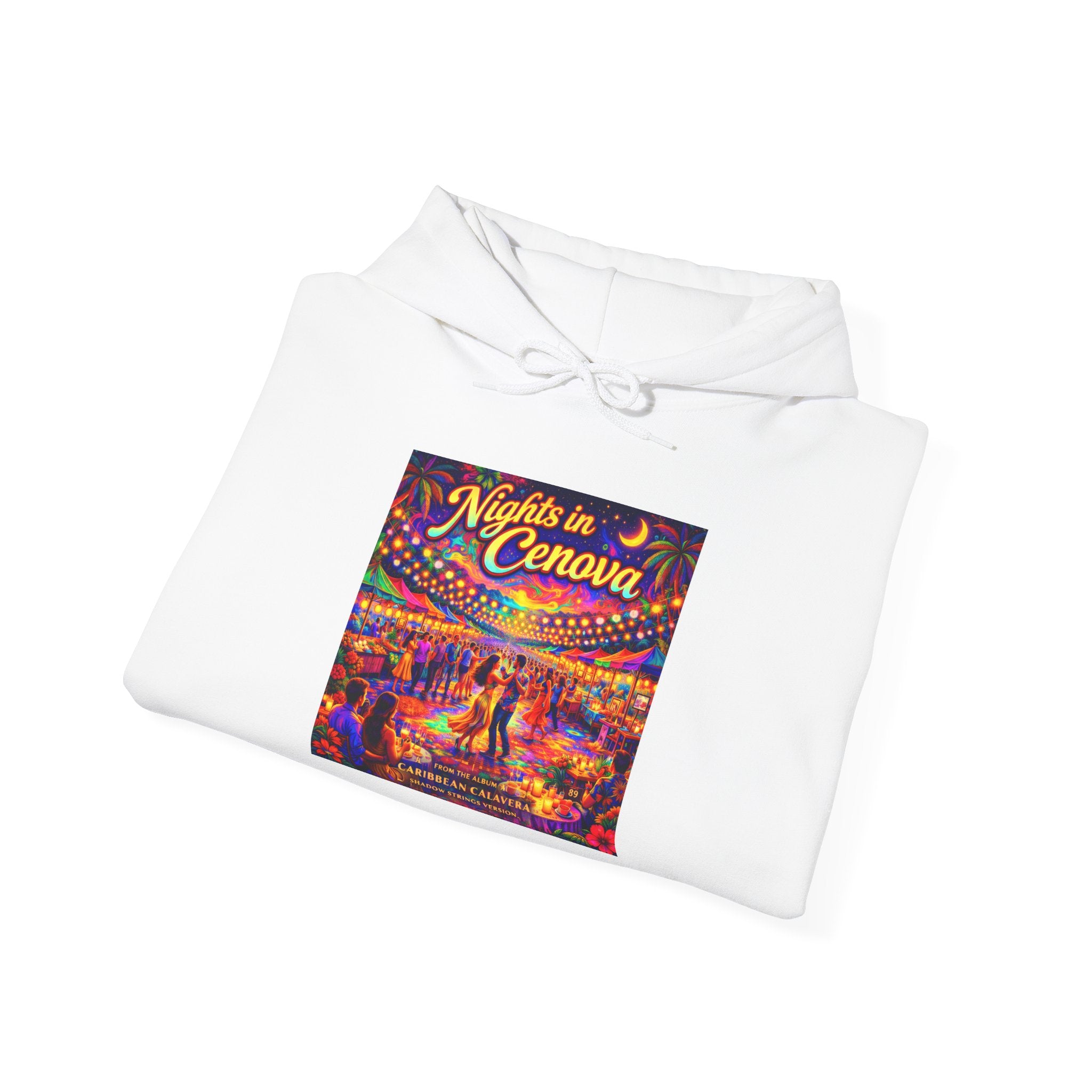 Nights in Cenova Song Cover Art From The Caribbean Calavera Album  Colorful Festival Street Scene Pullover HOODIE