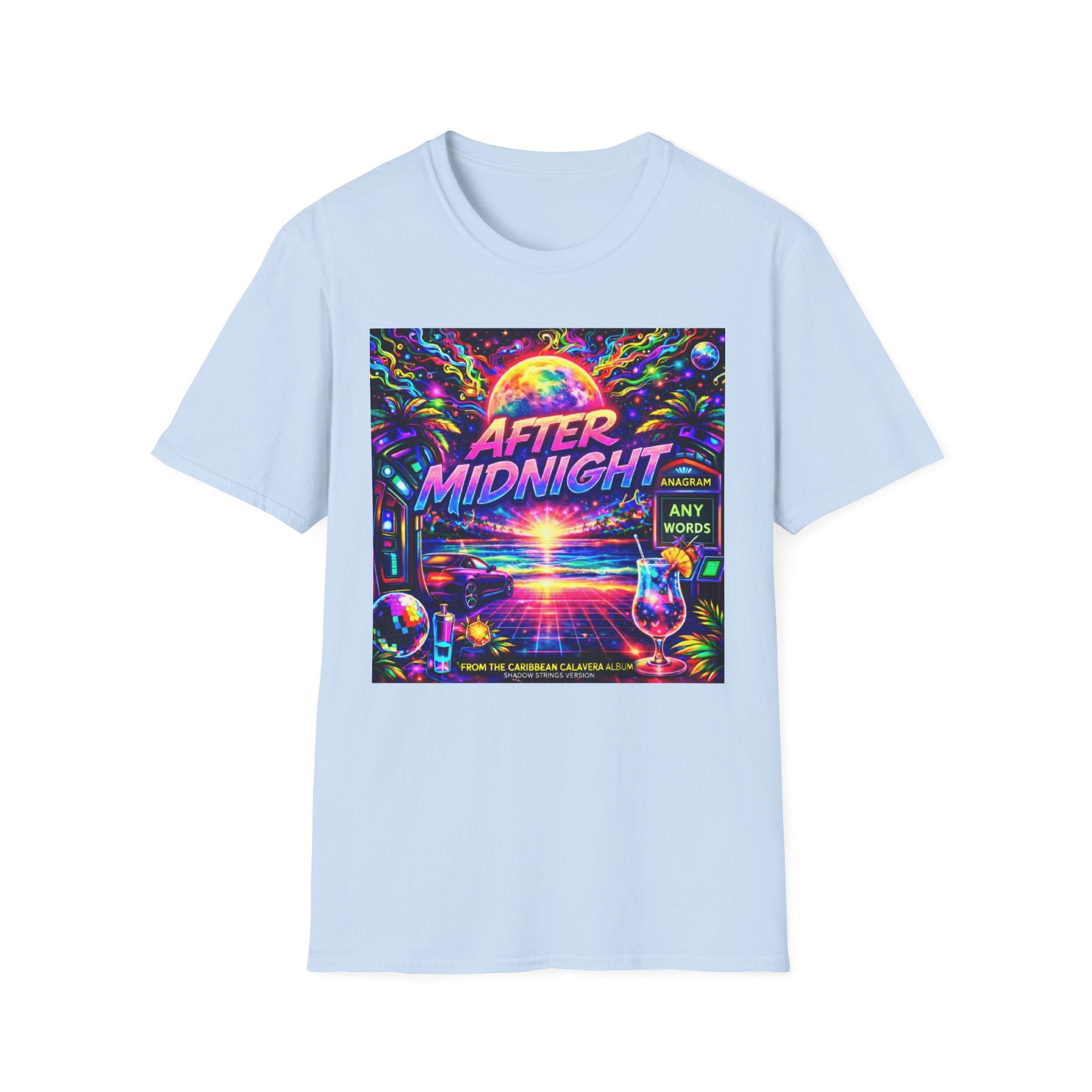 After Midnight T-Shirt Song Cover Art From The Caribbean Calavera Album  — Neon Retro Sunset Vaporwave Tee