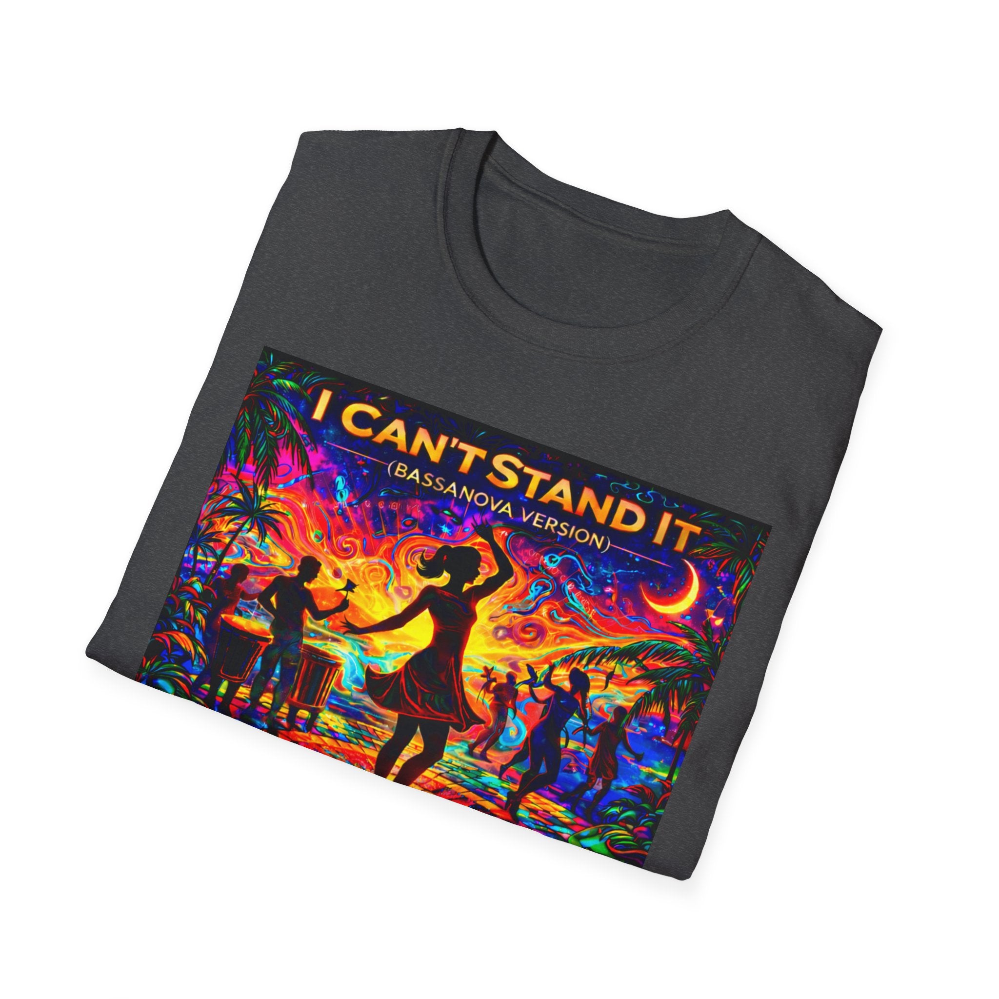 I Can't Stand It Dance T-Shirt   Song Cover Art From The Caribbean Calavera Album — Vibrant Caribbean Disco Sunset Tee