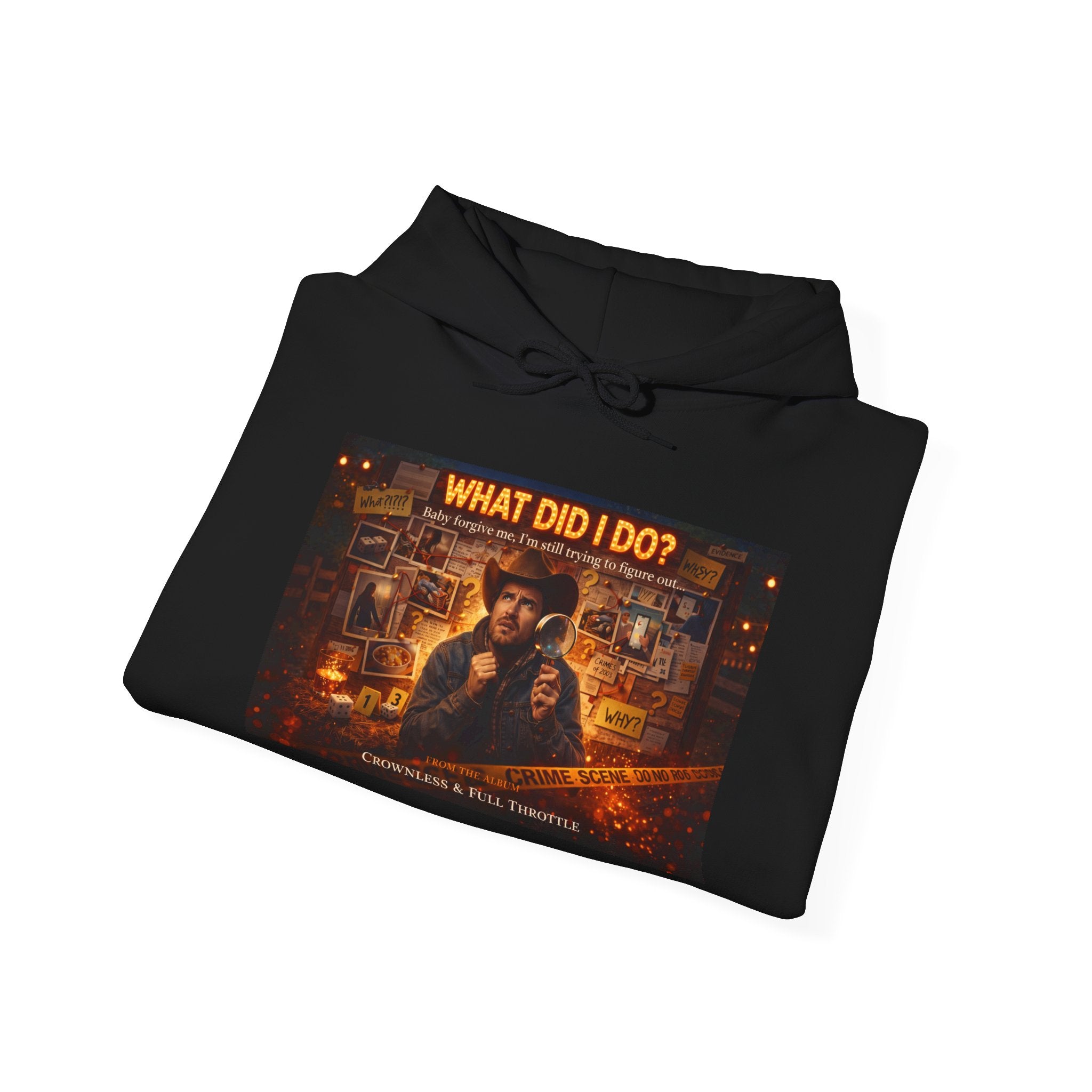 "What Did I Do?" Graphic Hoodie – Retro Mystery Movie Poster Sweatshirt
