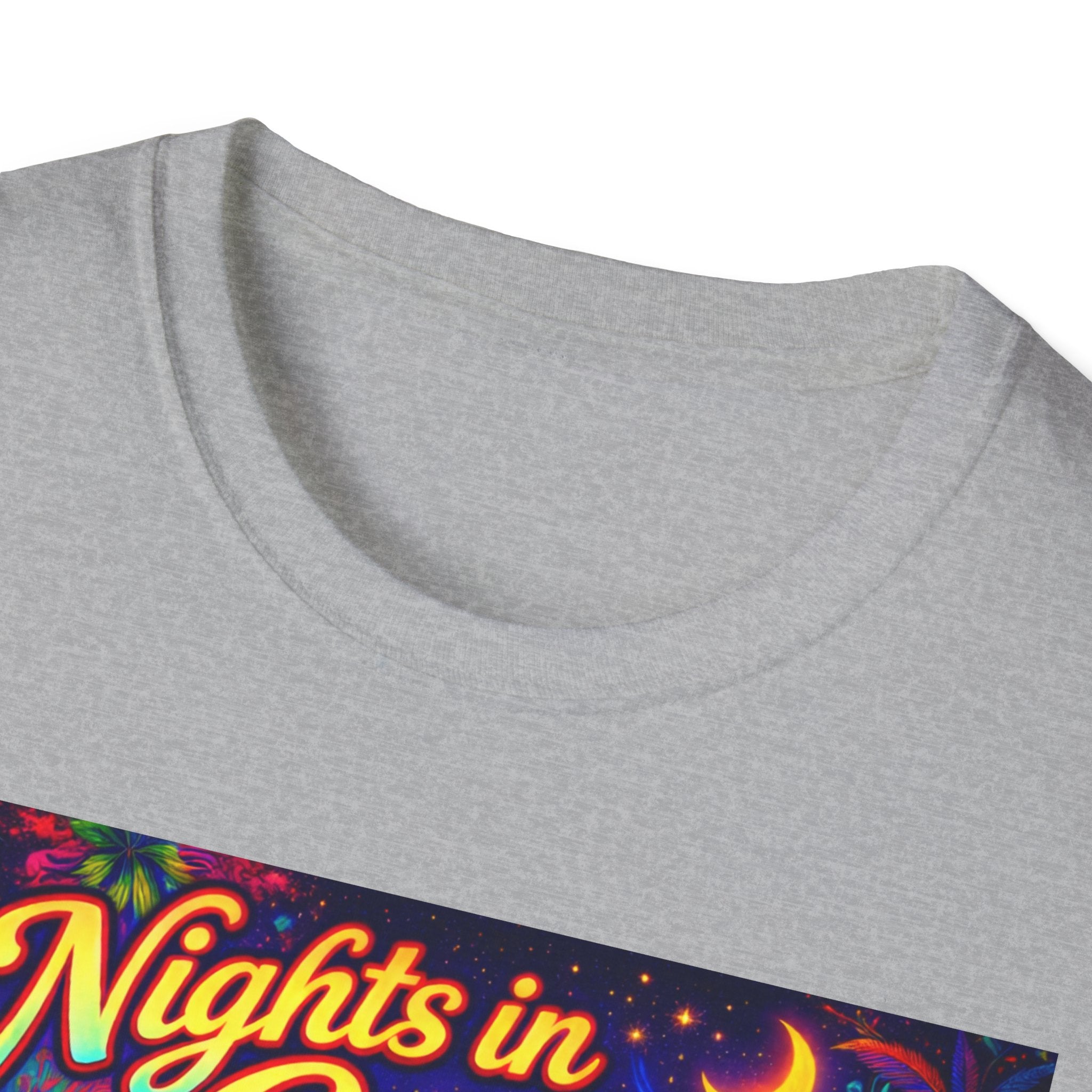 Nights in Cenova Graphic T-Shirt Song Cover Art From The Caribbean Calavera Album — Colorful Festival Street Scene