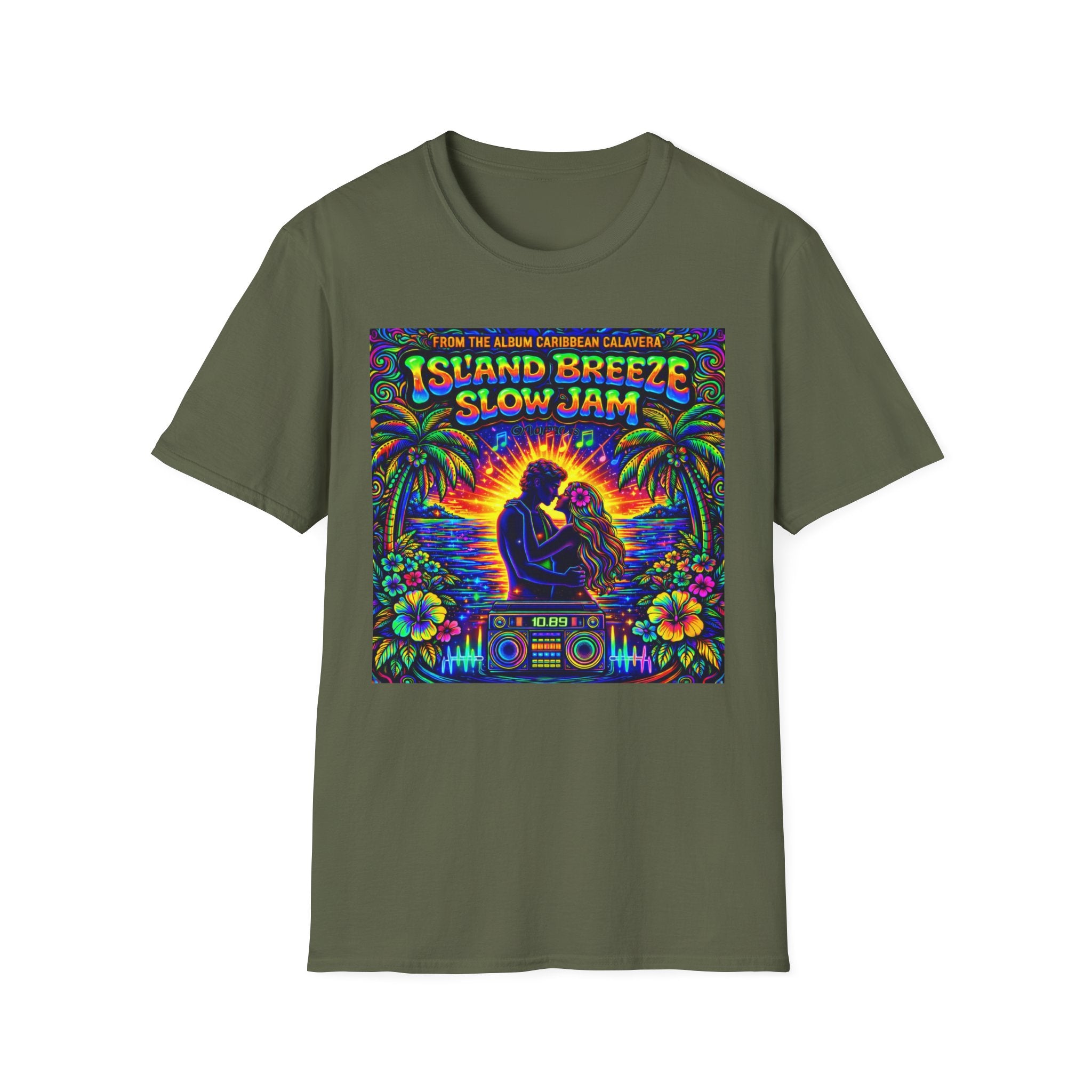Island Breeze Slow Jam T-Shirt  Song Cover Art From The Caribbean Calavera Album   — Retro Tropical Sunset Music Tee
