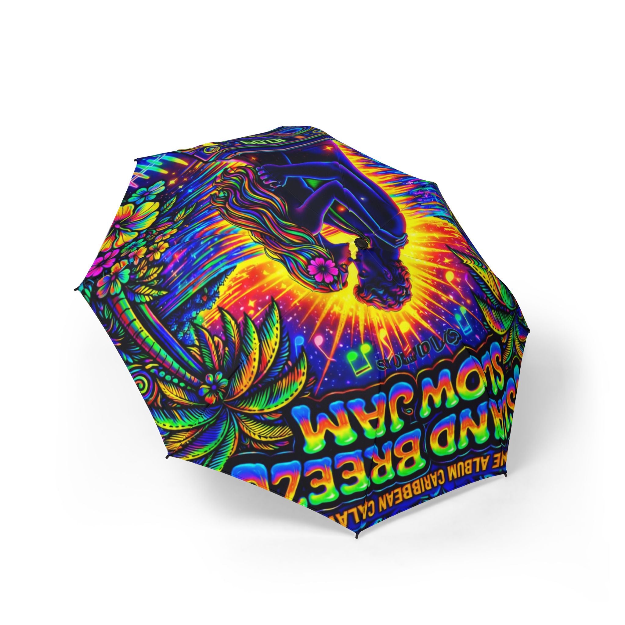 Island Breeze Slow Jam Song Cover Artwork Psychedelic Reggae Foldable Umbrella — Colorful Island Vibes, Semi-Automatic