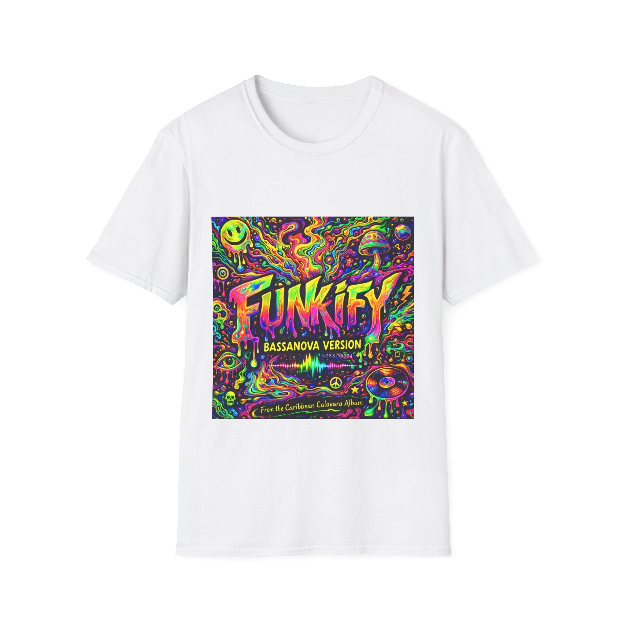 Funkify Graphic T‑Shirt   Song Cover Art From The Caribbean Calavera Album — Psychedelic Neon Music Art Tee