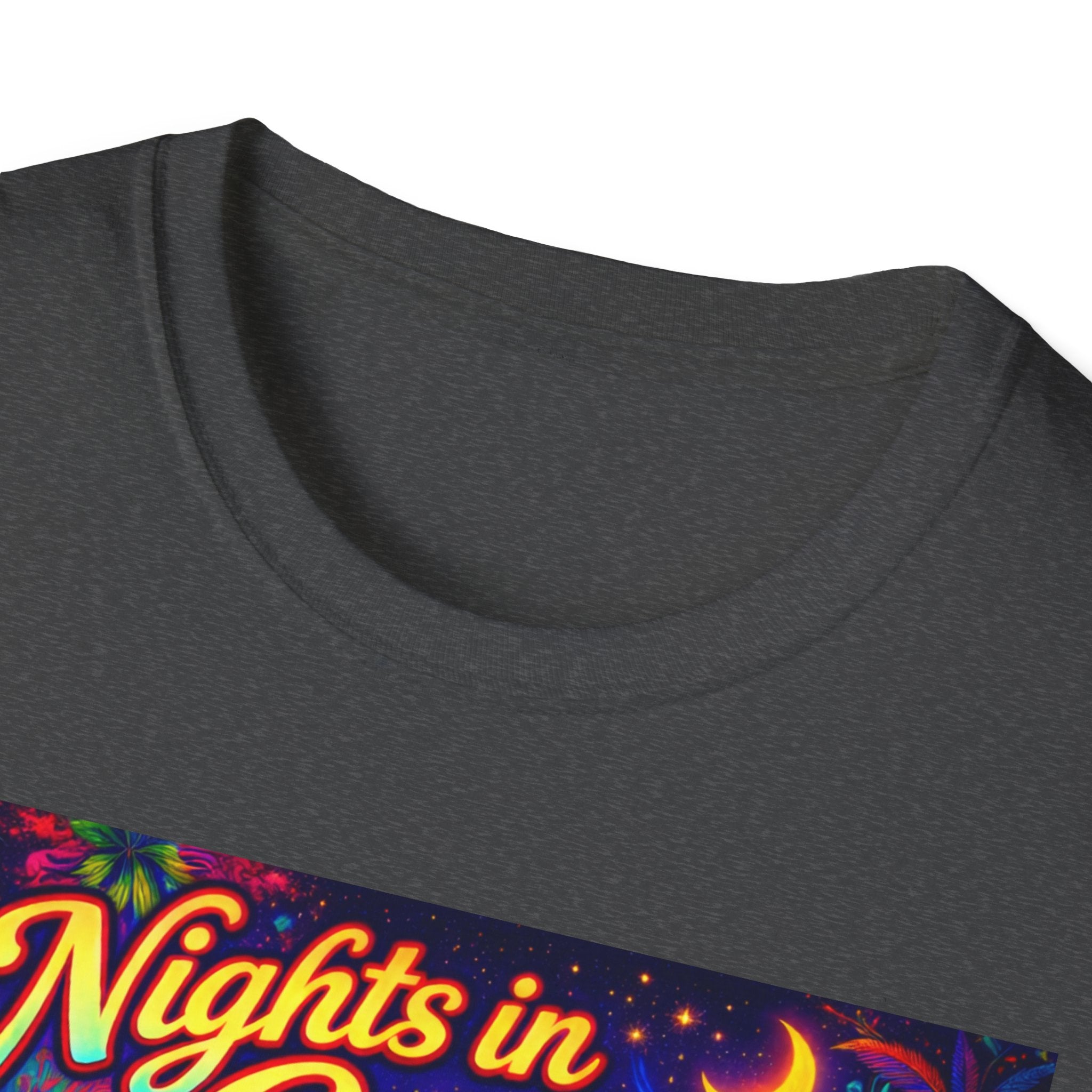 Nights in Cenova Graphic T-Shirt Song Cover Art From The Caribbean Calavera Album — Colorful Festival Street Scene