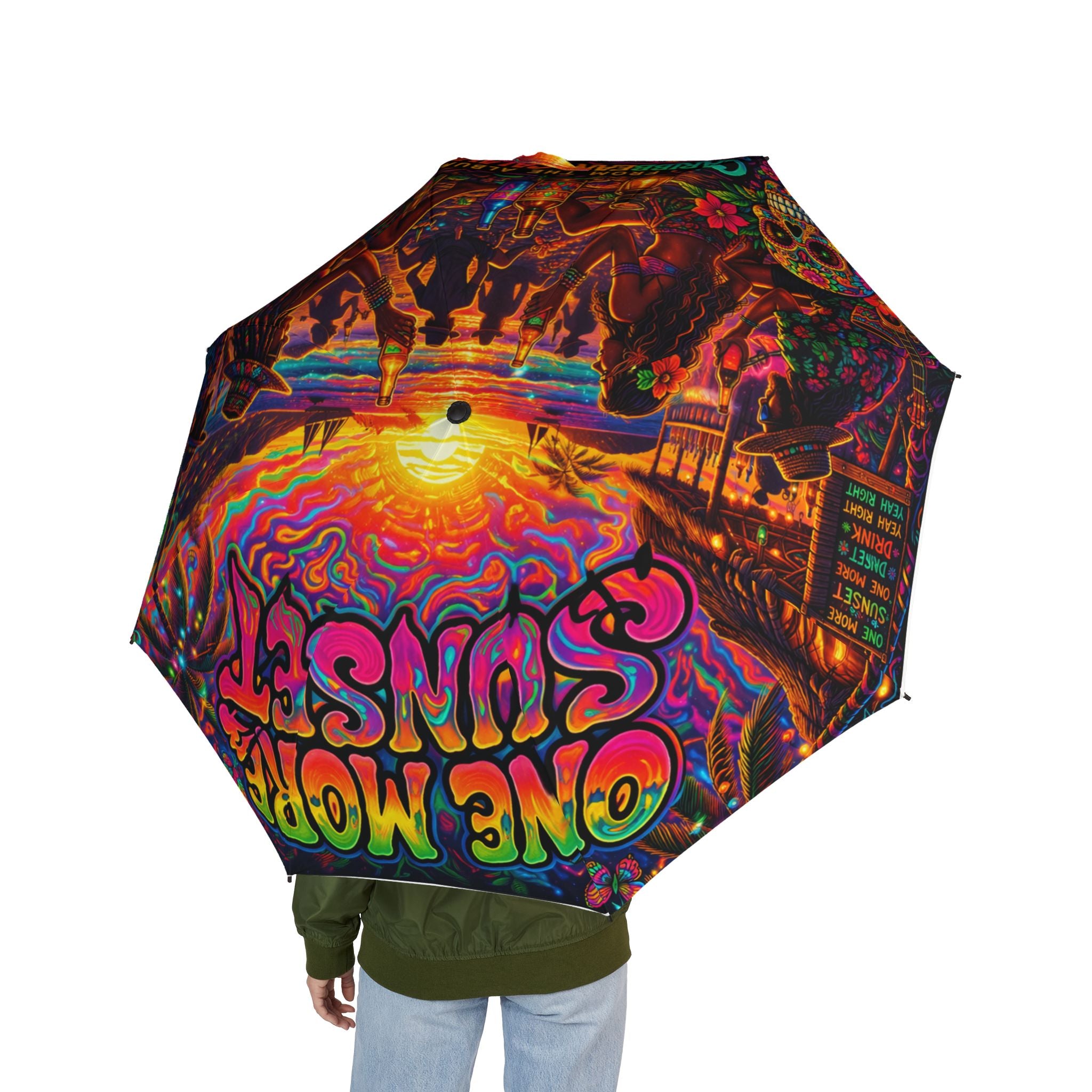 Psychedelic Foldable Umbrella – Vibrant 'One More Sunset' Rain Parasol