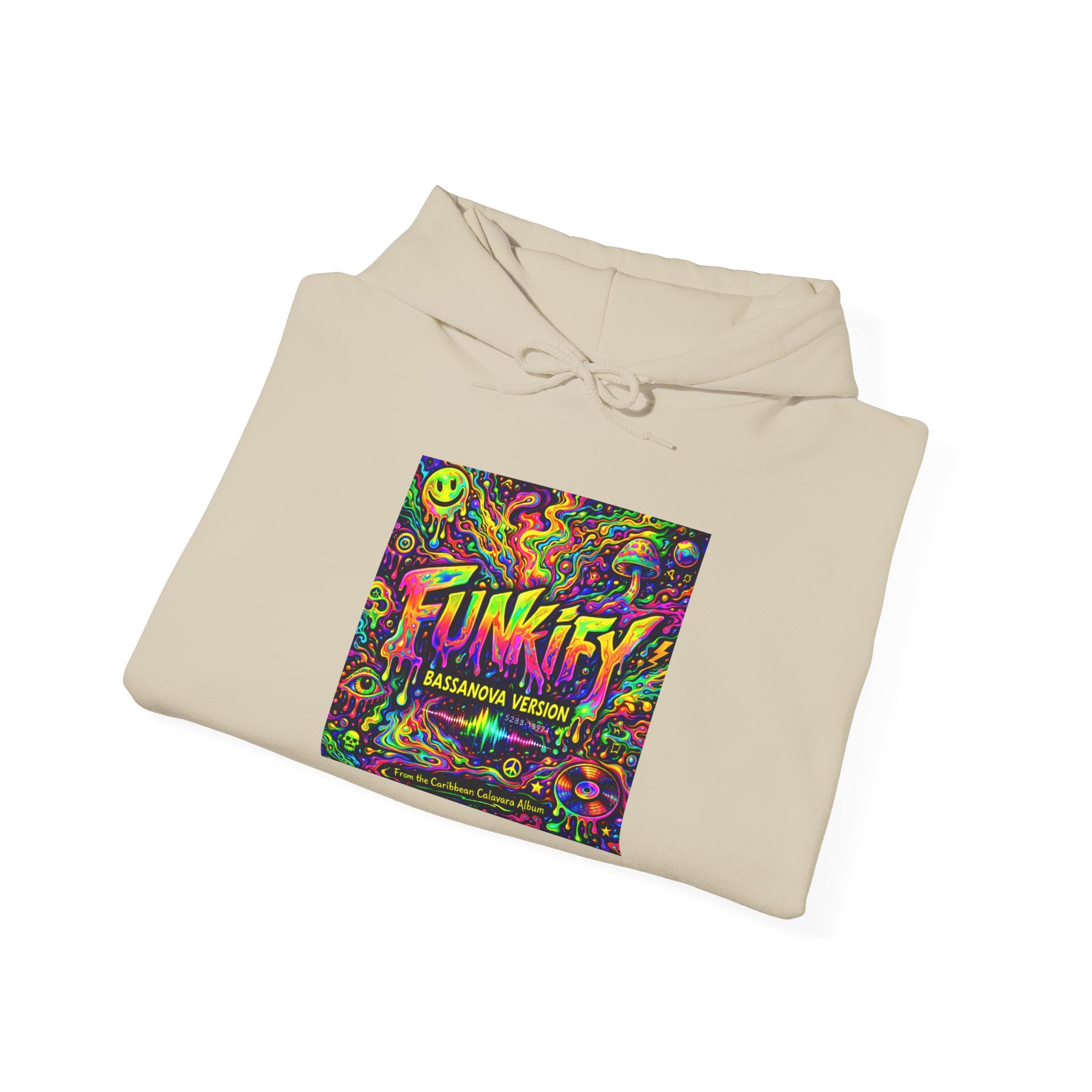 Funkify Song from Caribbean Calavera Album Neon Psychedelic Hoodie — "FUNKIFY" Retro Rave Graphic Sweatshirt