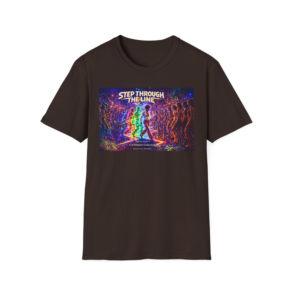 Step Through The Line T-Shirt Song Cover Art From The Caribbean Calavera Album  — Psychedelic Rainbow Silhouette Graphic Tee